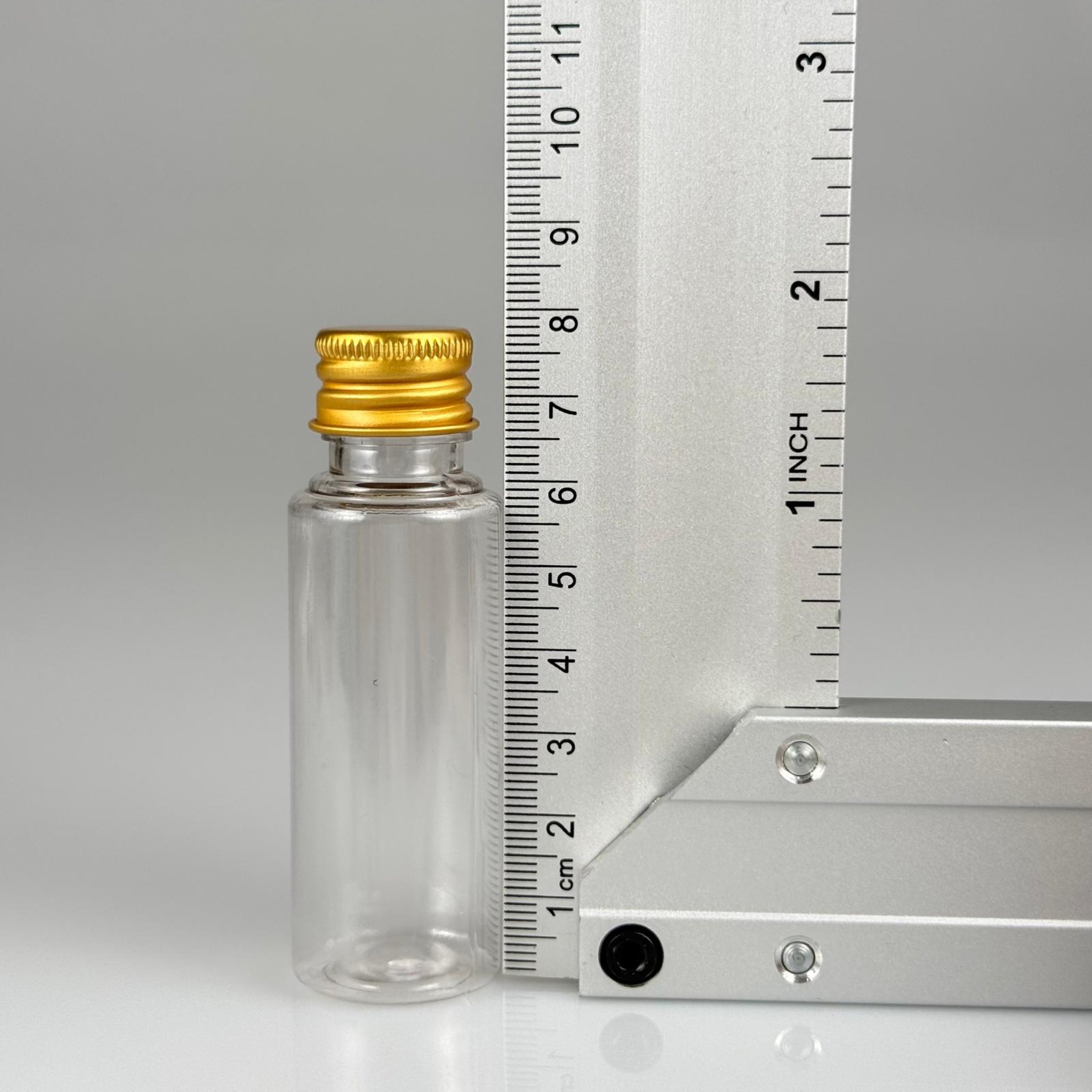 30 CC ŞEFFAF  PET SHOT ŞİŞE - KÖPÜK CONTALI GOLD ALÜMİNYUM METAL KAPAKLI + DAMLALIKLI KOLONYA TIPALI TAKIM - 30 ML PLASTİK ŞİŞE