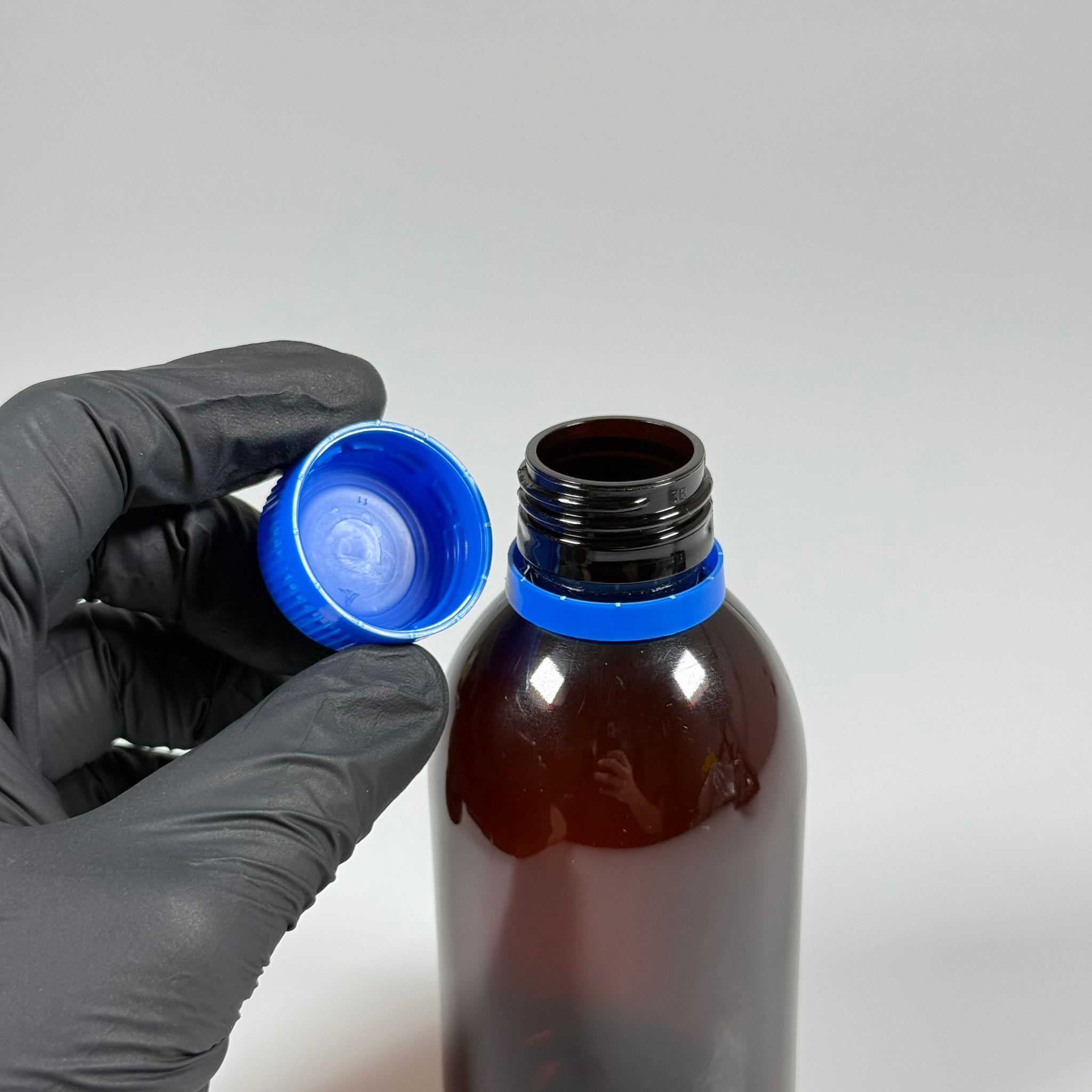 200 CC AMBER PET ECZA ŞİŞESİ - MAVİ KİLİTLİ CONTALI KAPAKLI  - 200 ML KAHVERENGİ PLASTİK ŞURUP ŞİŞESİ (21 GR) - boş ağız gargara şişesi