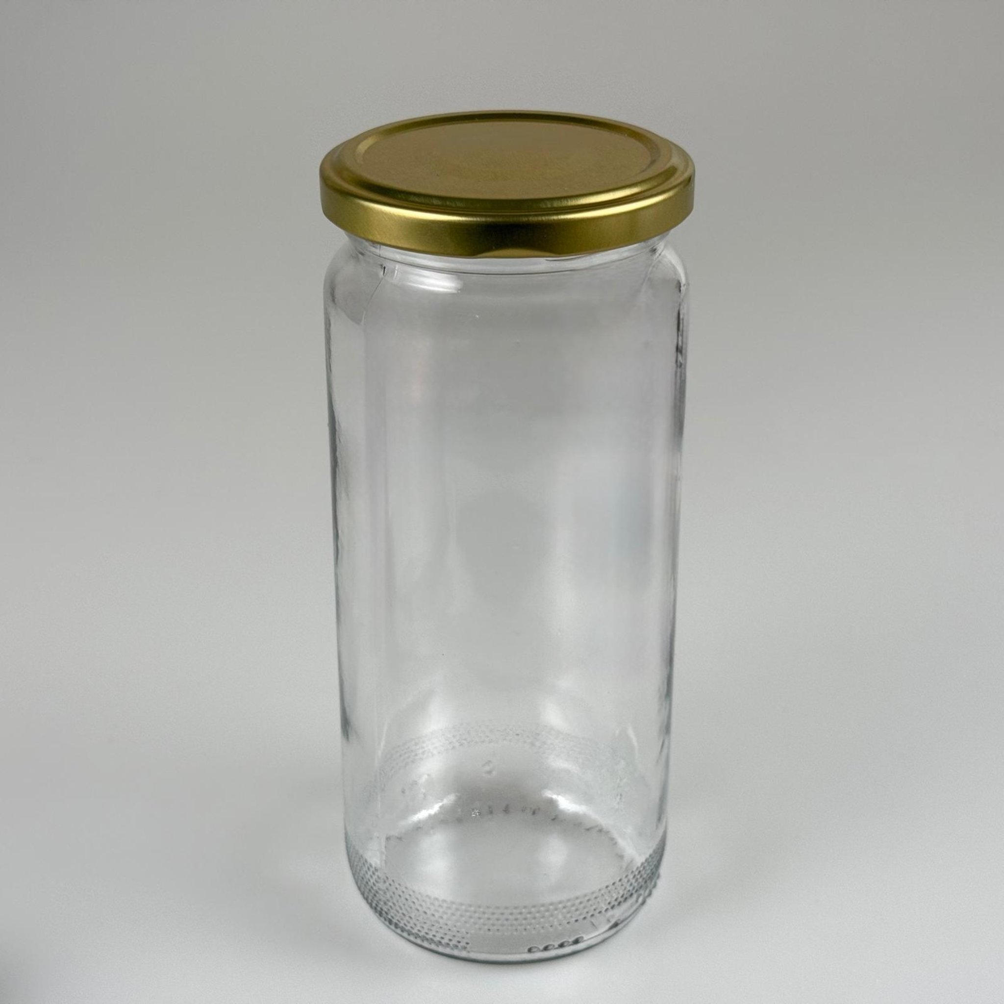 500 CC UZUN KAVANOZ - DÜĞMELİ GOLD METAL KAPAKLI - 500 ML BORU TİP CAM KAVANOZ