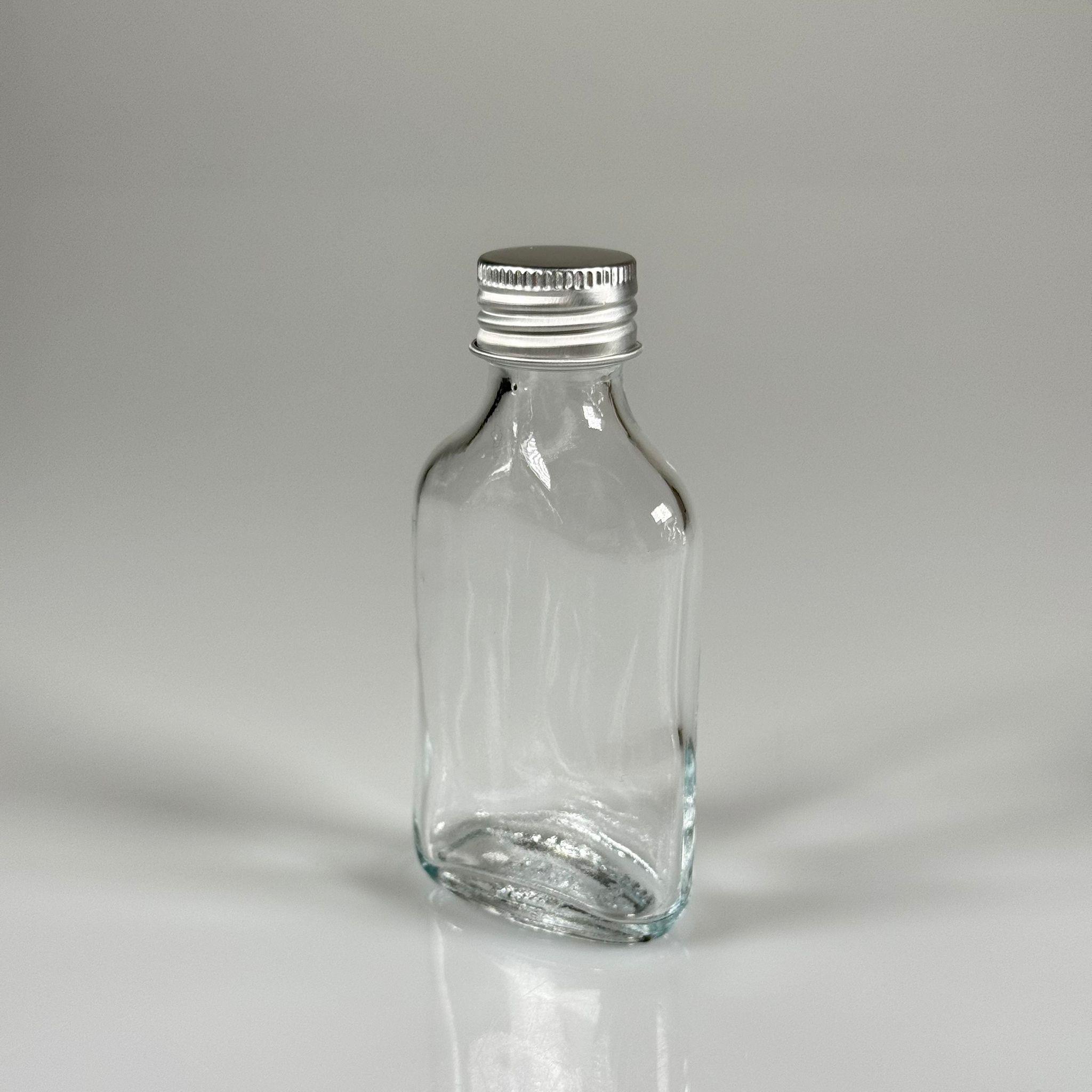 50 CC YASSI CAM ŞİŞE - GÜMÜŞ METAL ALÜMİNYUM KAPAKLI - 50 ML CAM ŞİŞE - SOĞUK KAHVE İÇİN COLD BREW ŞİŞESİ