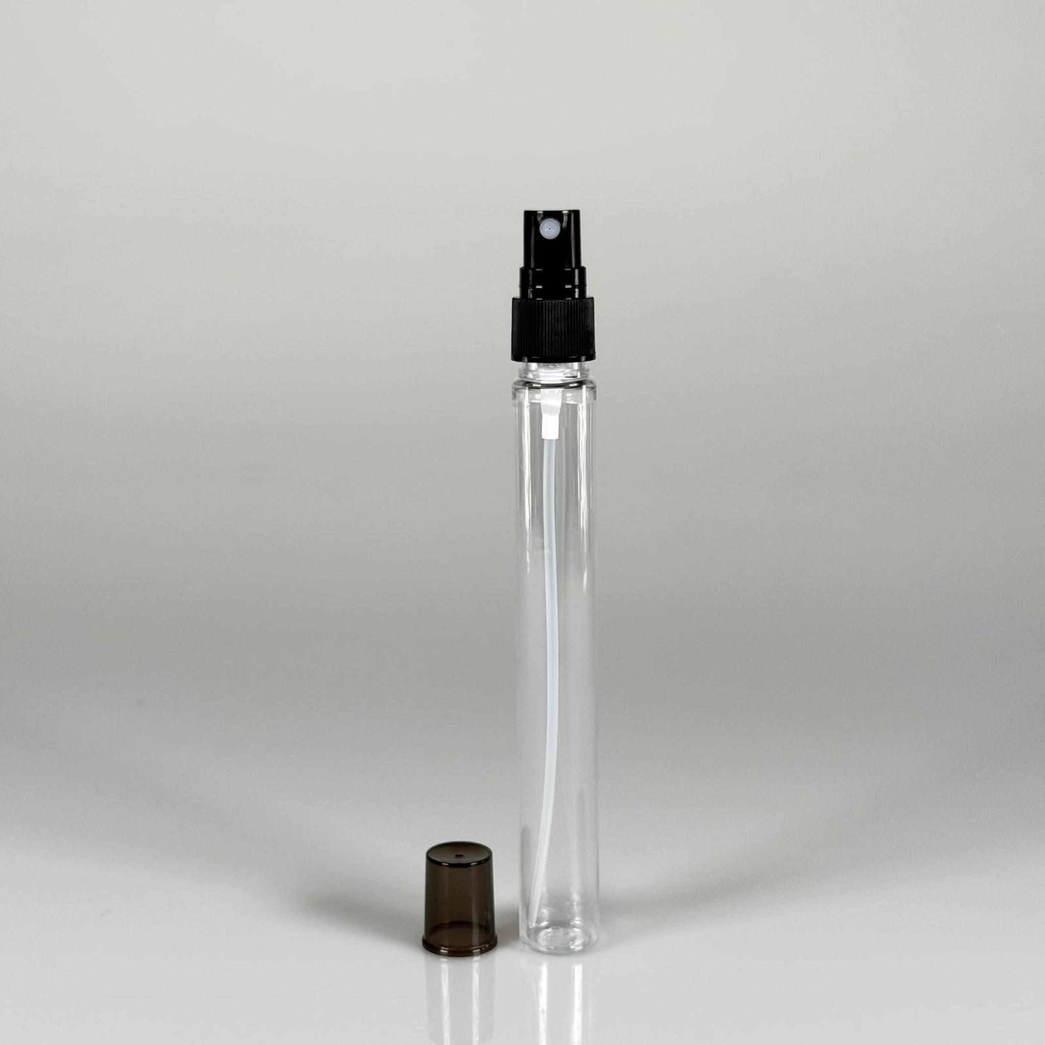 16 CM TÜP - 45 CC UZUN İNCE PET ŞİŞE - SİYAH SPREYLİ TAKIM - UZUN PLASTİK KALEM PARFÜM, KOLONYA ŞİŞESİ