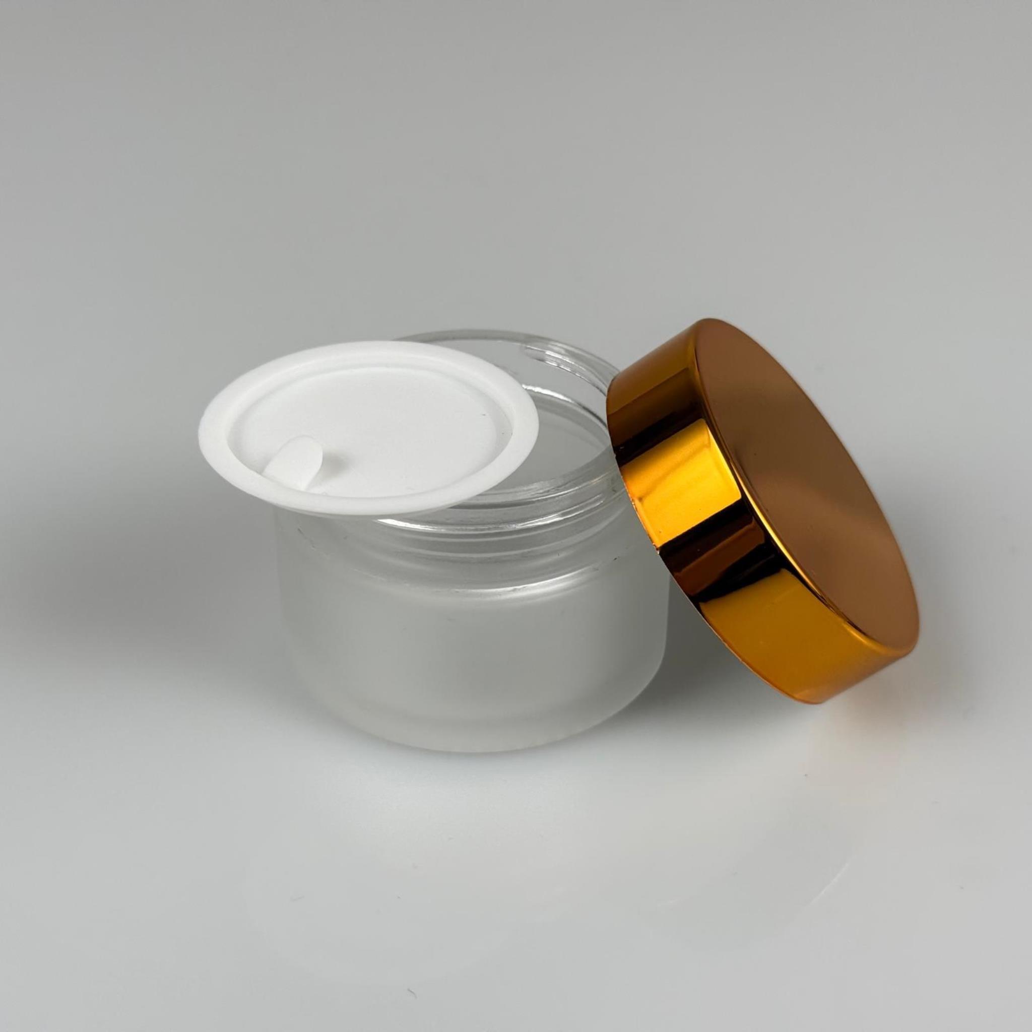 30 CC BUZLU CAM KREM KAVANOZU + GOLD KAPAK + İÇ TIPA - 30 ML Kozmetik ve Bakım Ürünleri İçin Cam Kavanozları