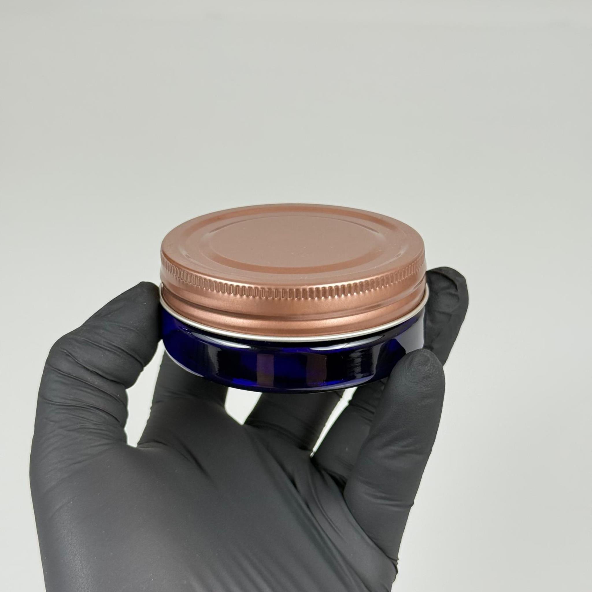 50 ML SERT PET KAVANOZ + BRONZ METAL KAPAK + İÇ TIPA - 50 CC KALIN MAVİ PLASTİK KAVANOZ BRONZ METAL KAPAKLI İÇ TIPALI TAKIM - KREM KAVANOZLARI
