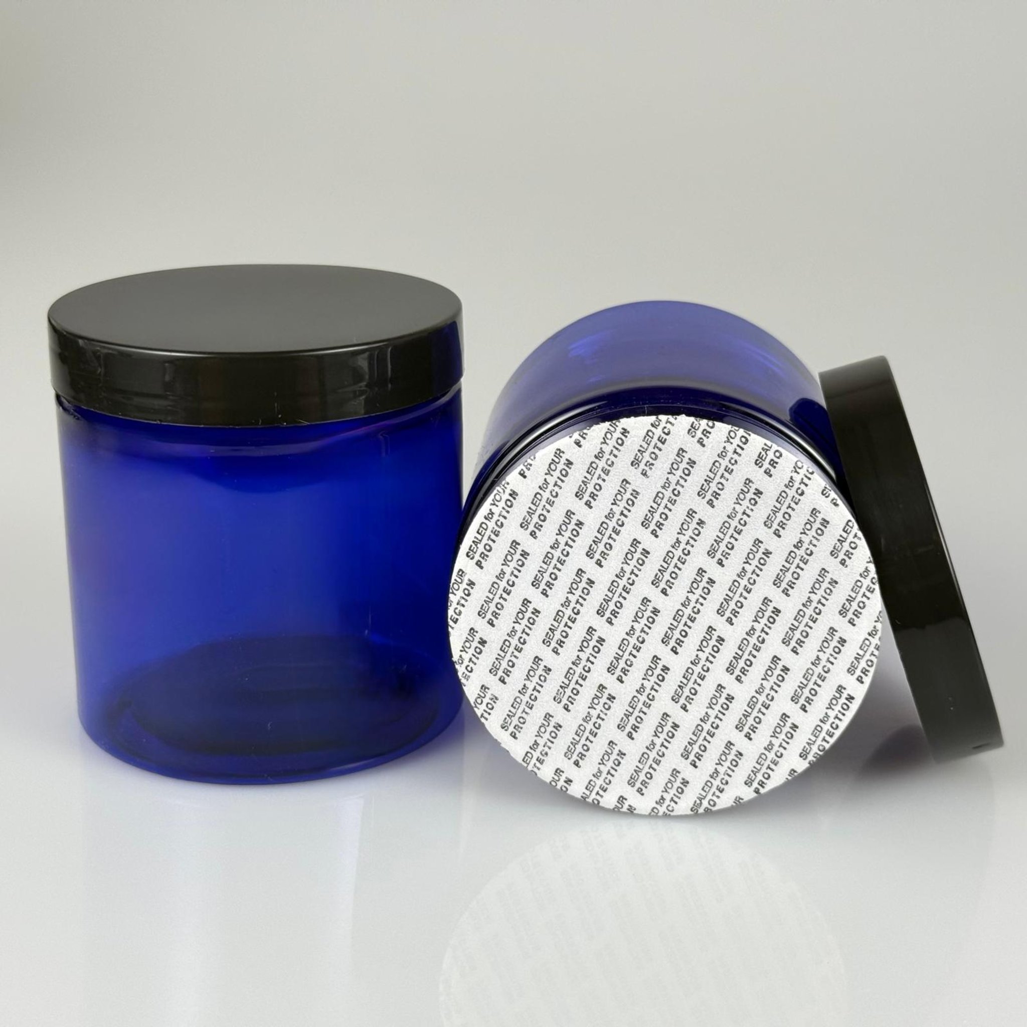 250 CC MAVİ SERT PLASTİK KAVANOZ + SİYAH PLASTİK KAPAKLI + KENDİNDEN YAPIŞKANLI KÖPÜK CONTALI TAKIM - 250 ML PLASTİK KREM KAVANOZU