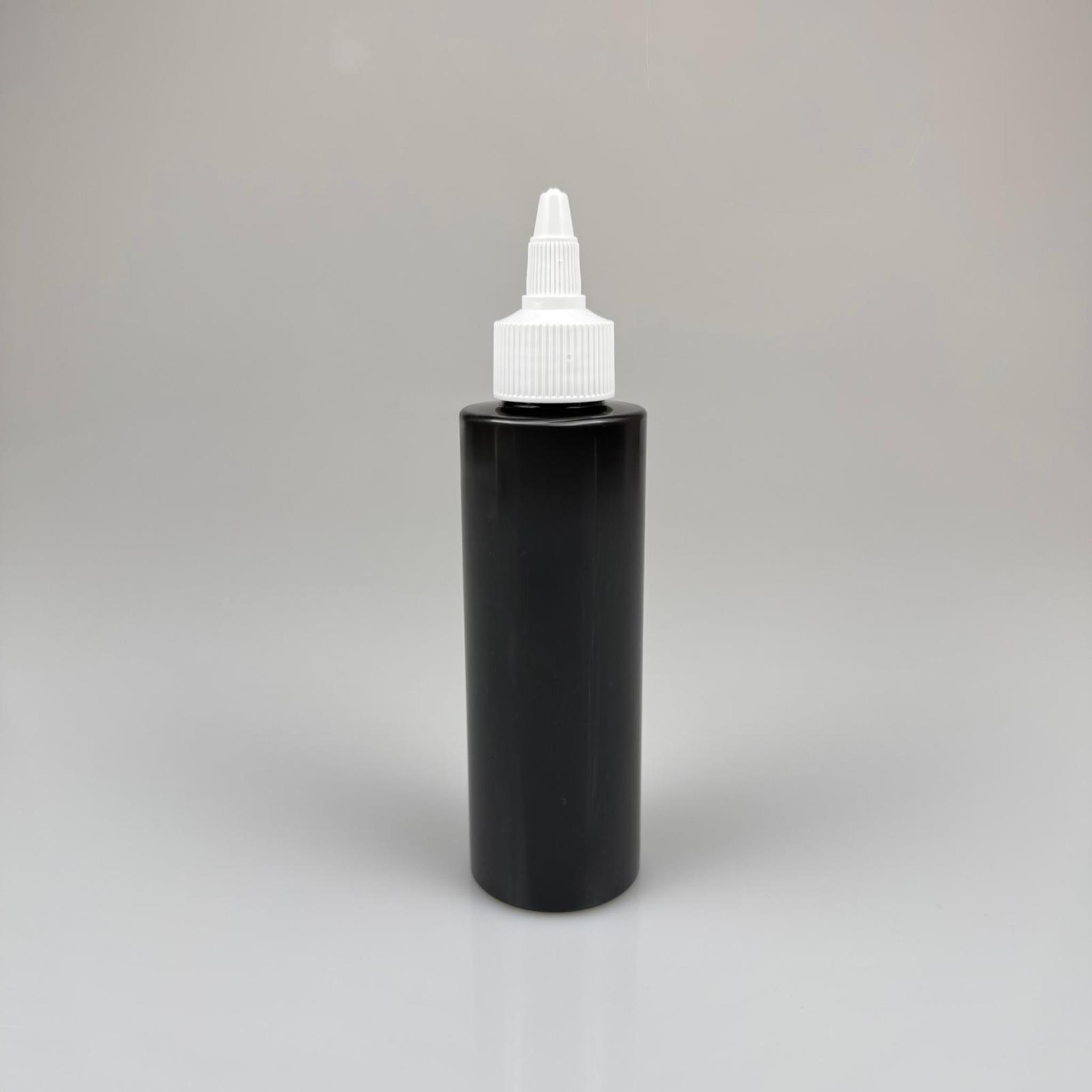 YAĞ, SOS, ACI SOS, SİRKE, SRIRACHA, MÜREKKEP, TUTKAL AKITICI VB BOŞ ŞİŞELERİ - BEYAZ SİVRİ TWİST AKITICI KAPAK + 150 ML SİYAH SERT PET PLASTİK ŞİŞE TAKIM