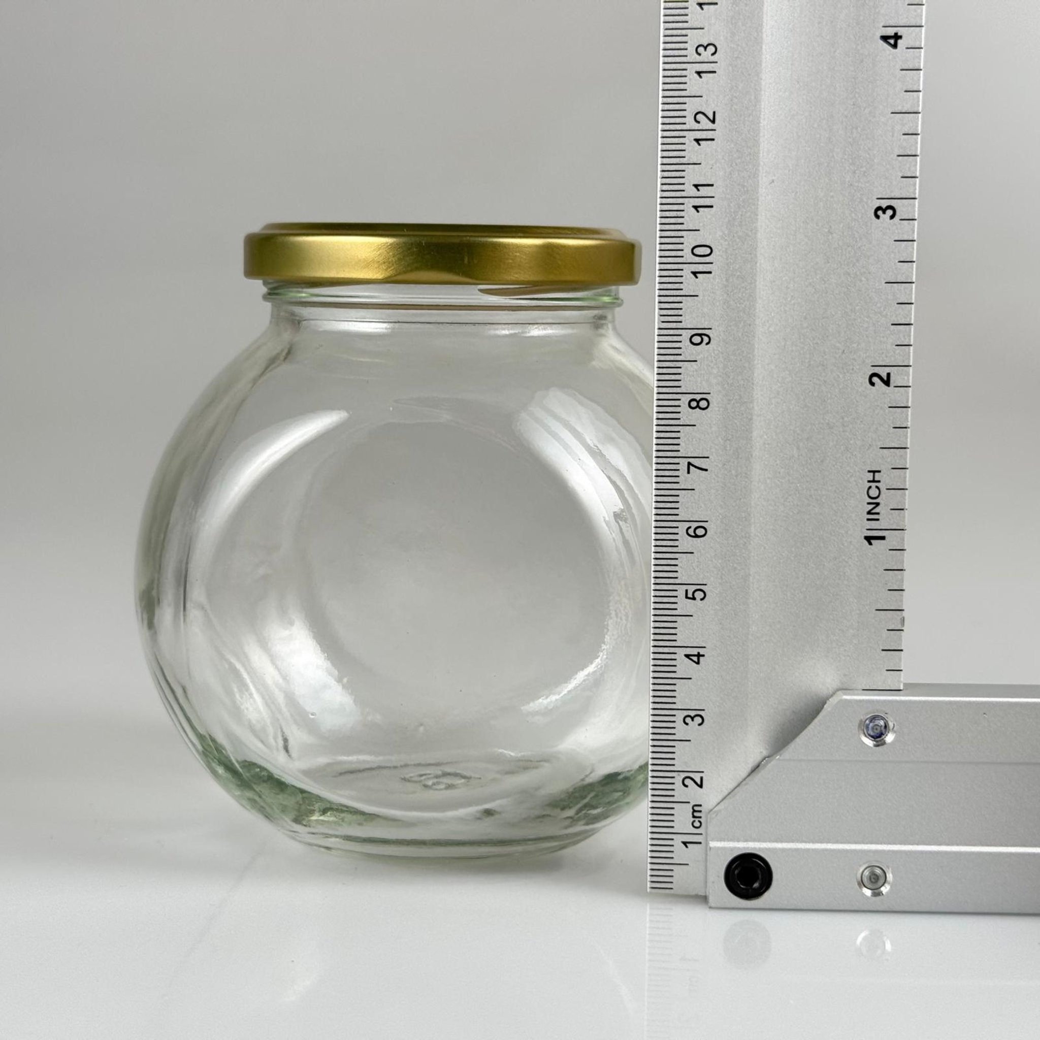 500 CC ÇİFTDİPLİ CAM KAVANOZ - DÜĞMELİ GOLD METAL KAPAKLI - 500 ML YATIK KAVANOZ