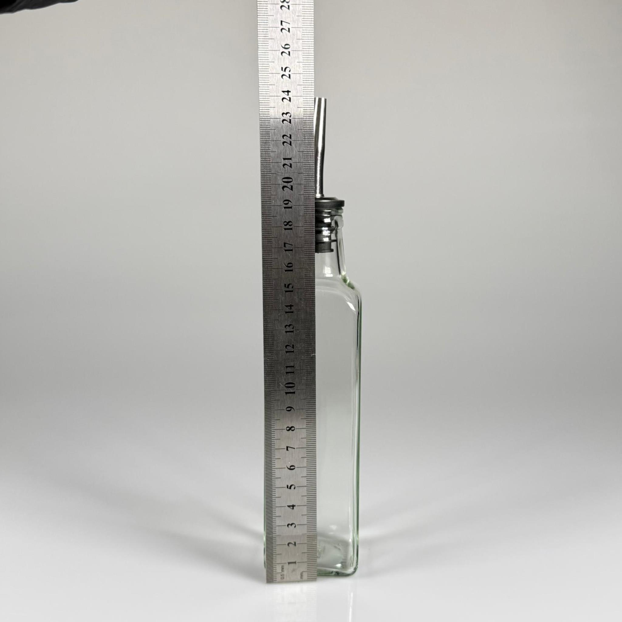 KÖŞELİ CAM YAĞLIK - 250 ML ŞEFFAF KARE CAM MARASKA ŞİŞE + ÇELİK YAĞDANLIK TIPASI TAKIM