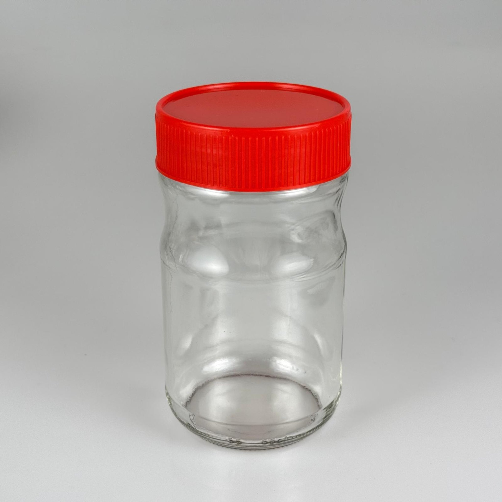 660 CC BOĞUMLU CAM KAVANOZ - KIRMIZI PLASTİK KAPAKLI - 660 ML CAM KAVANOZ