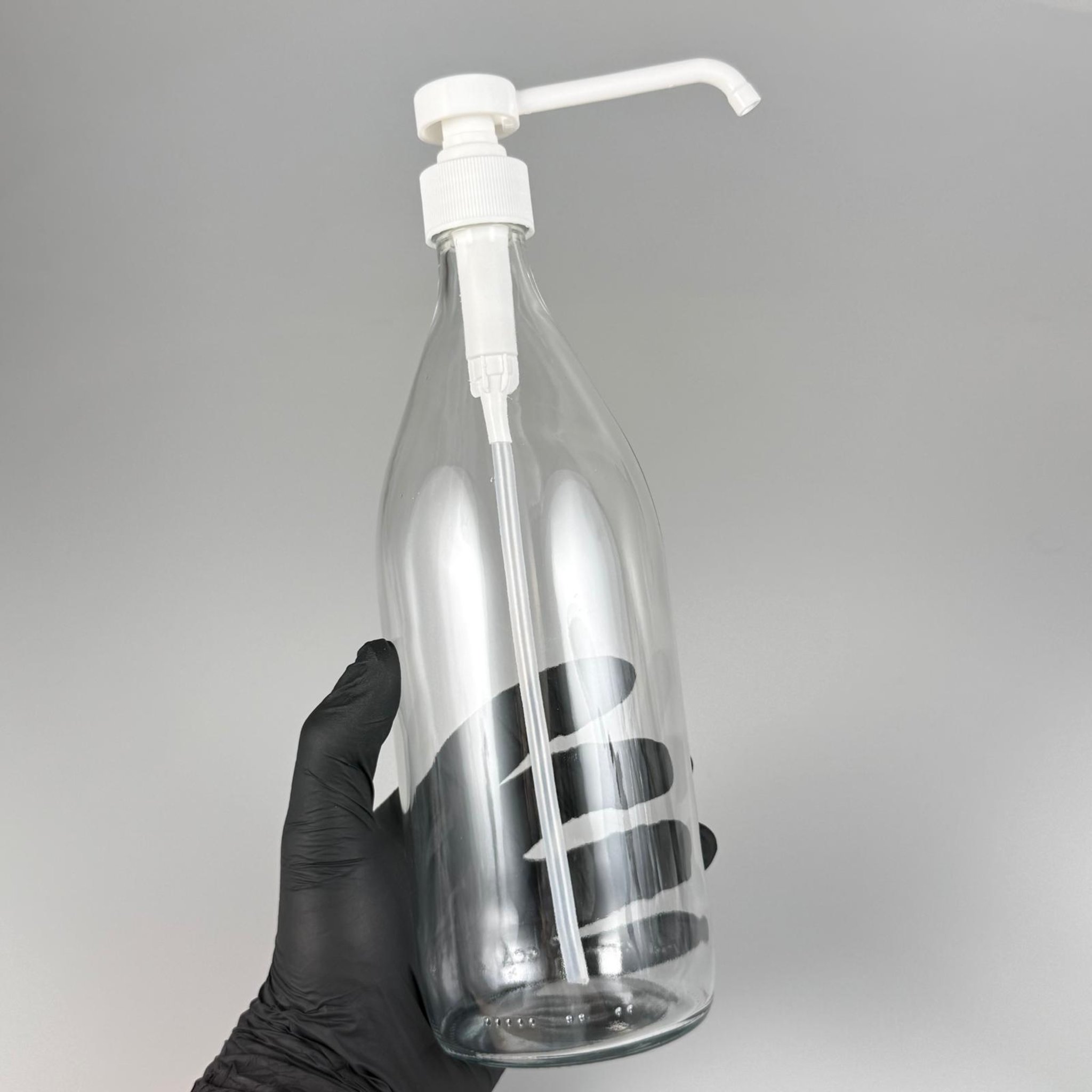 MASA ÜSTÜ İÇİN DİSPANSİYER PÜSKÜRTÜCÜ SPREY POMPALI CAM KOLONYA, DEZENFEKTAN ŞİŞESİ TAKIM - 750 ML (HORTUM YARIM CM KISA KALIR)