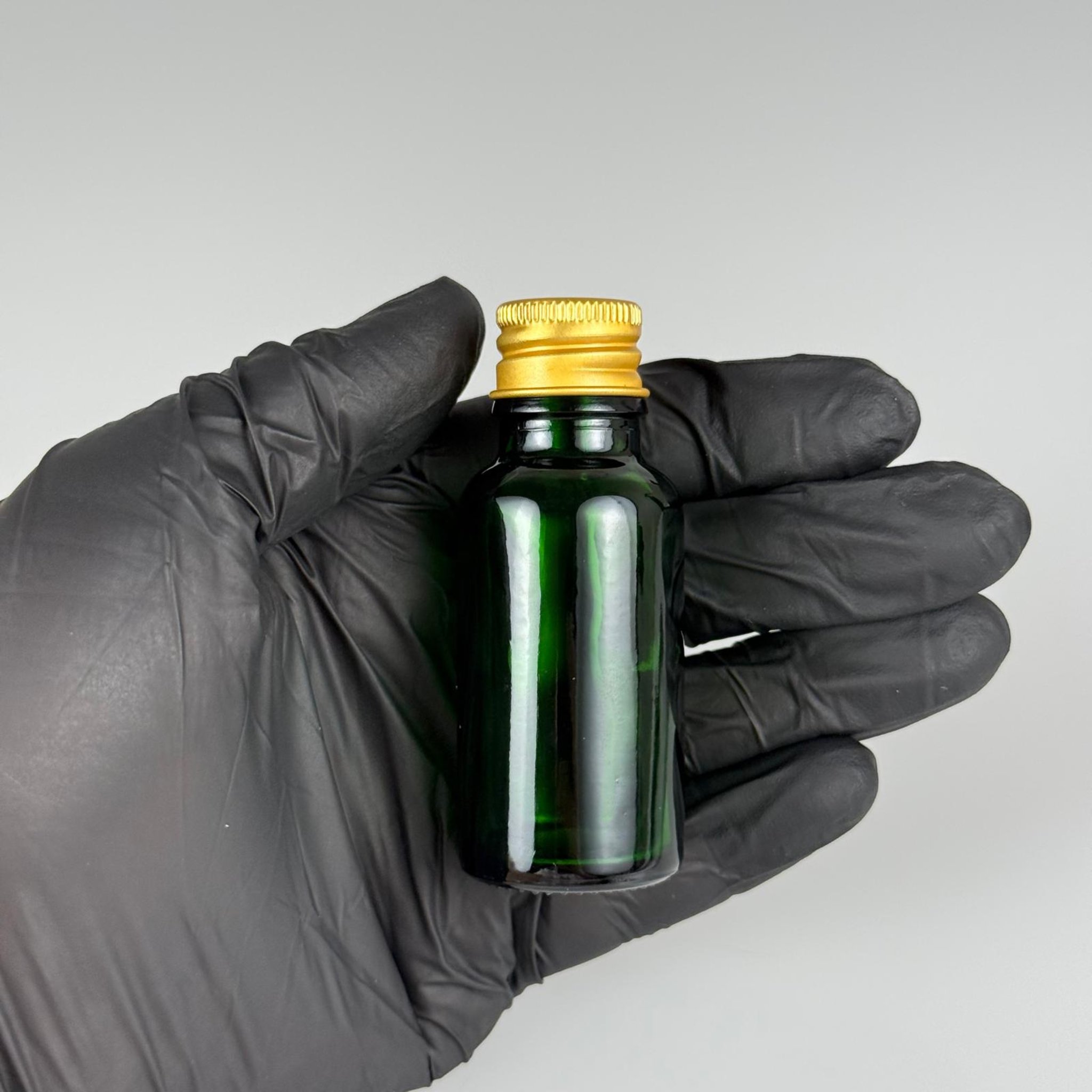 20 CC YEŞİL CAM ŞİŞE + KÖPÜK CONTALI GOLD  ALÜMİNYUM METAL KAPAKLI TAKIM - 20 ML YEŞİL CAM ŞİŞE