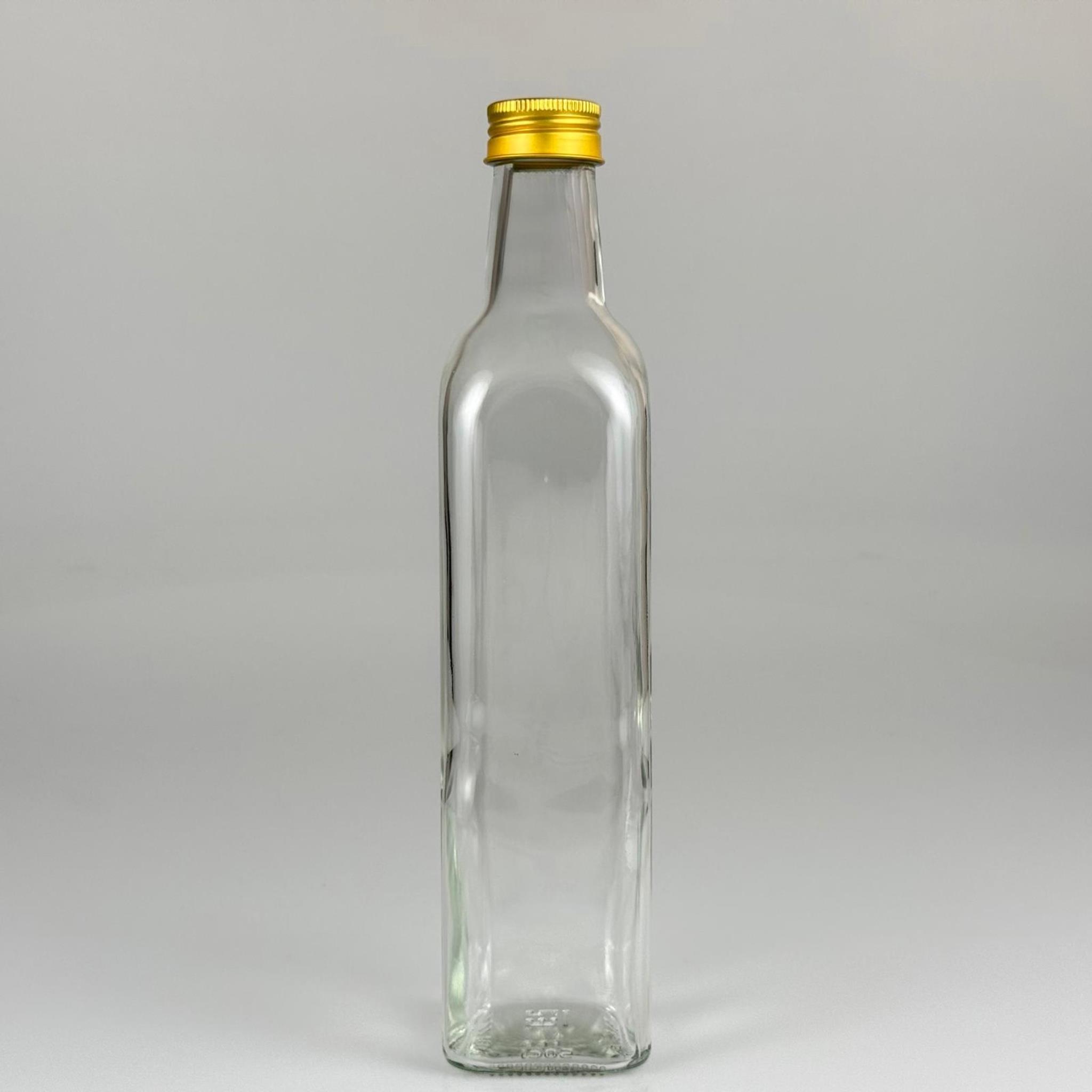 500 CC MARASKA CAM ŞİŞE - GOLD METAL ALÜMİNYUM KAPAKLI - 500 ML KÖŞELİ YAĞ ŞİŞESİ - SİRKE ŞİŞESİ