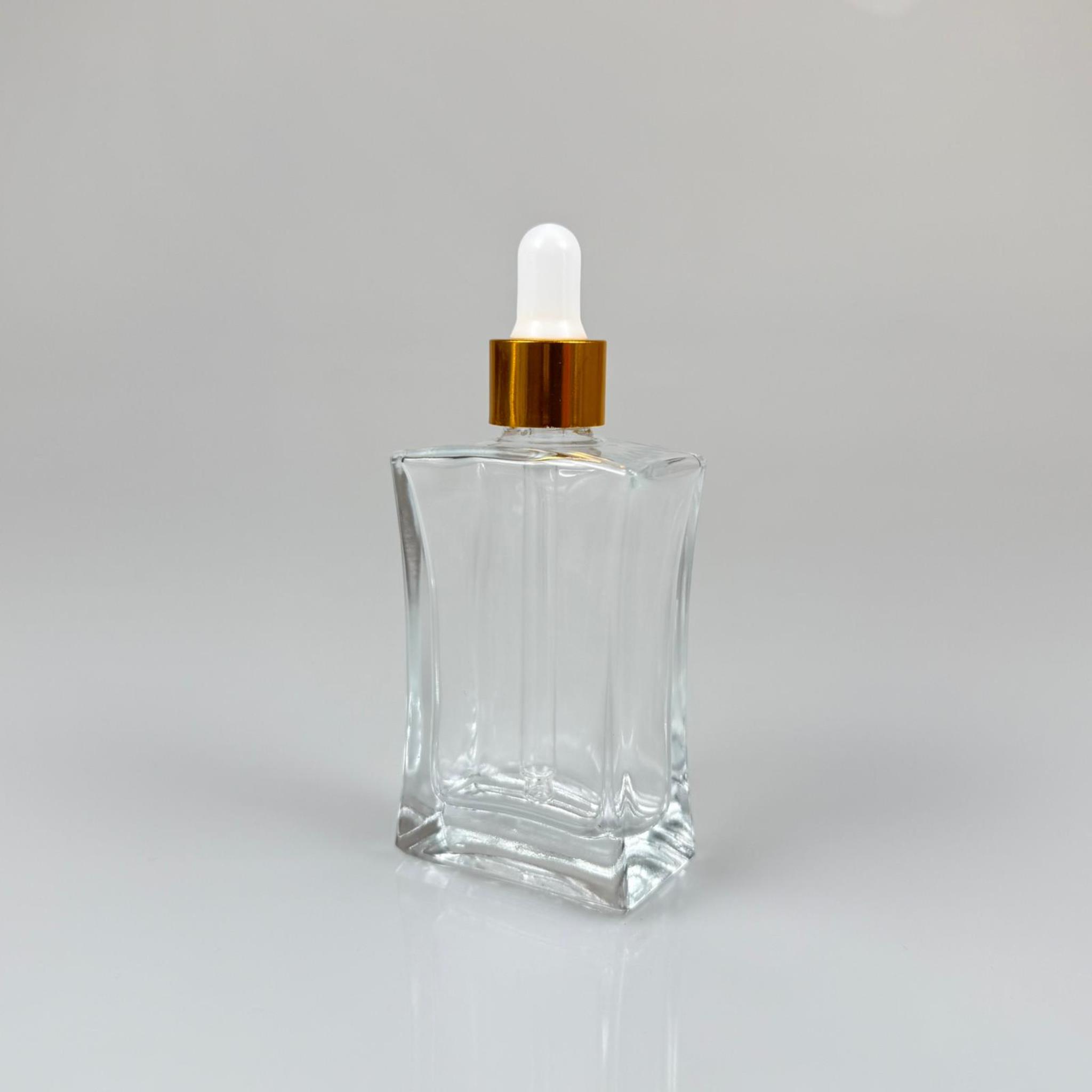 50 CC YASSI DİKDÖRTGEN KÖŞELİ CAM DAMLALIKLI ŞİŞE - BEYAZ EMZİK - GOLD METALİK KAPAK - 50 ML CAM DAMLALIKLI ŞİŞE - DAMLALIKLI BOŞ ŞİŞE