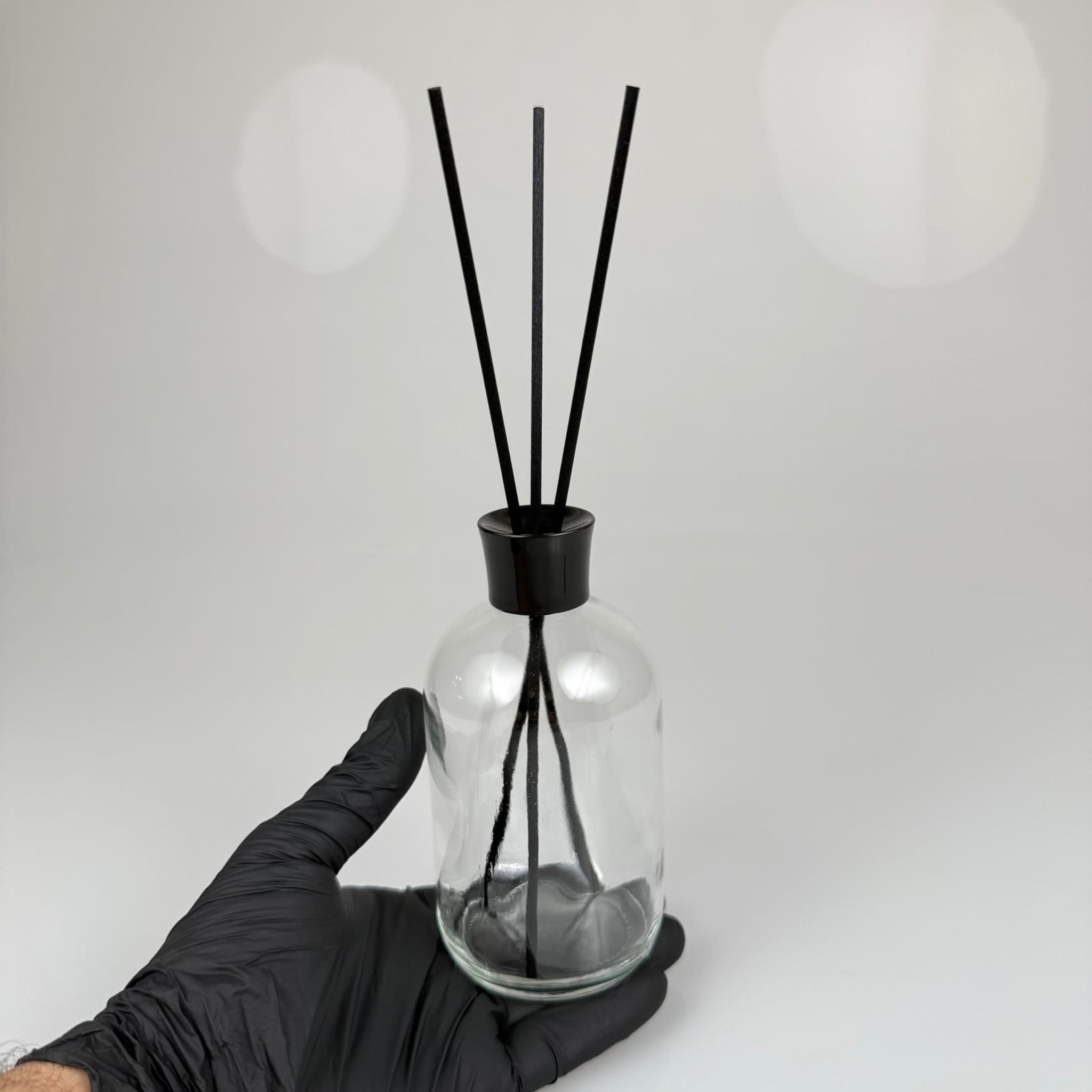 250 CC ŞEFFAF CAM BAMBU ODA KOKUSU ŞİŞESİ - 250 ML ÇUBUKLU BAMBU ODA KOKUSU ŞİŞESİ - DİFÜZÖR ŞİŞE- CAM ŞİŞE + SİYAH LÜX KAPAK + SİYAH TIPA + 3 ADET FİBER SİYAH BAMBU ÇUBUK