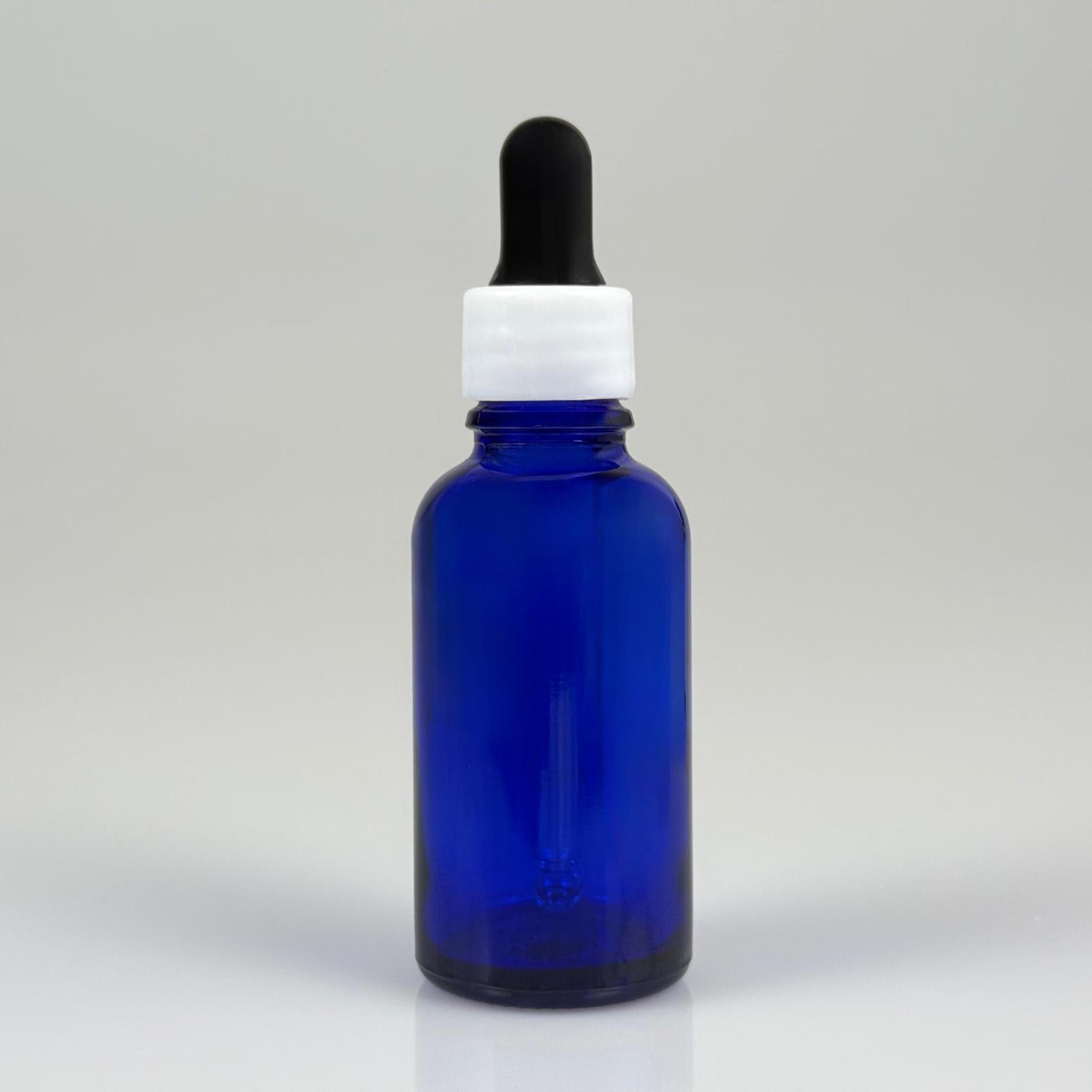 30 CC MAVİ CAM DAMLALIKLI ŞİŞE - SİYAH EMZİK + BEYAZ DÜZ KAPAK + CAM PİPET TAKIM - 30 ML DAMLALIKLI ŞİŞE SETİ