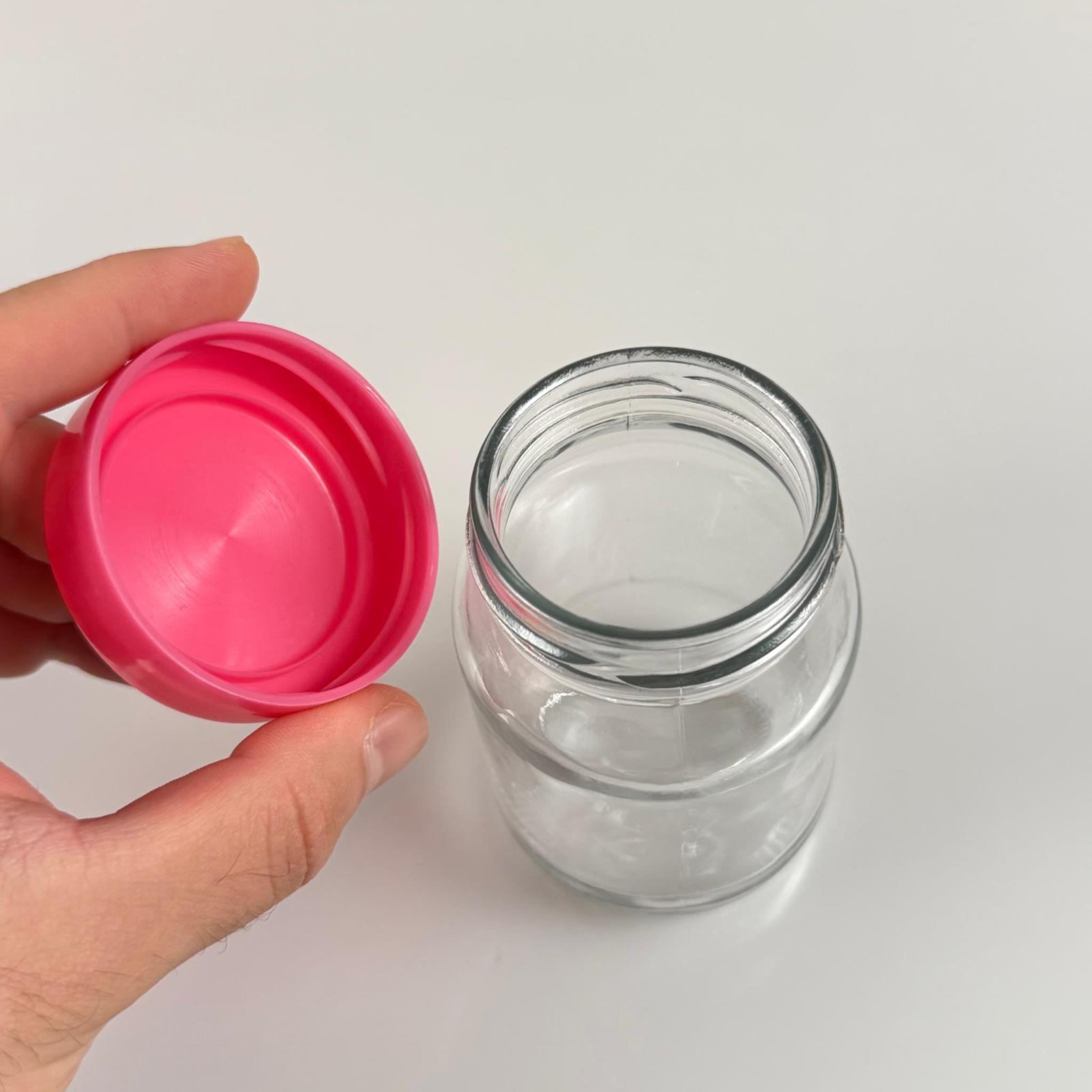190 CC CAM KAVANOZ + PEMBE PLASTİK KAPAK - 190 ML PLASTİK KAPAKLI CAM KAVANOZ