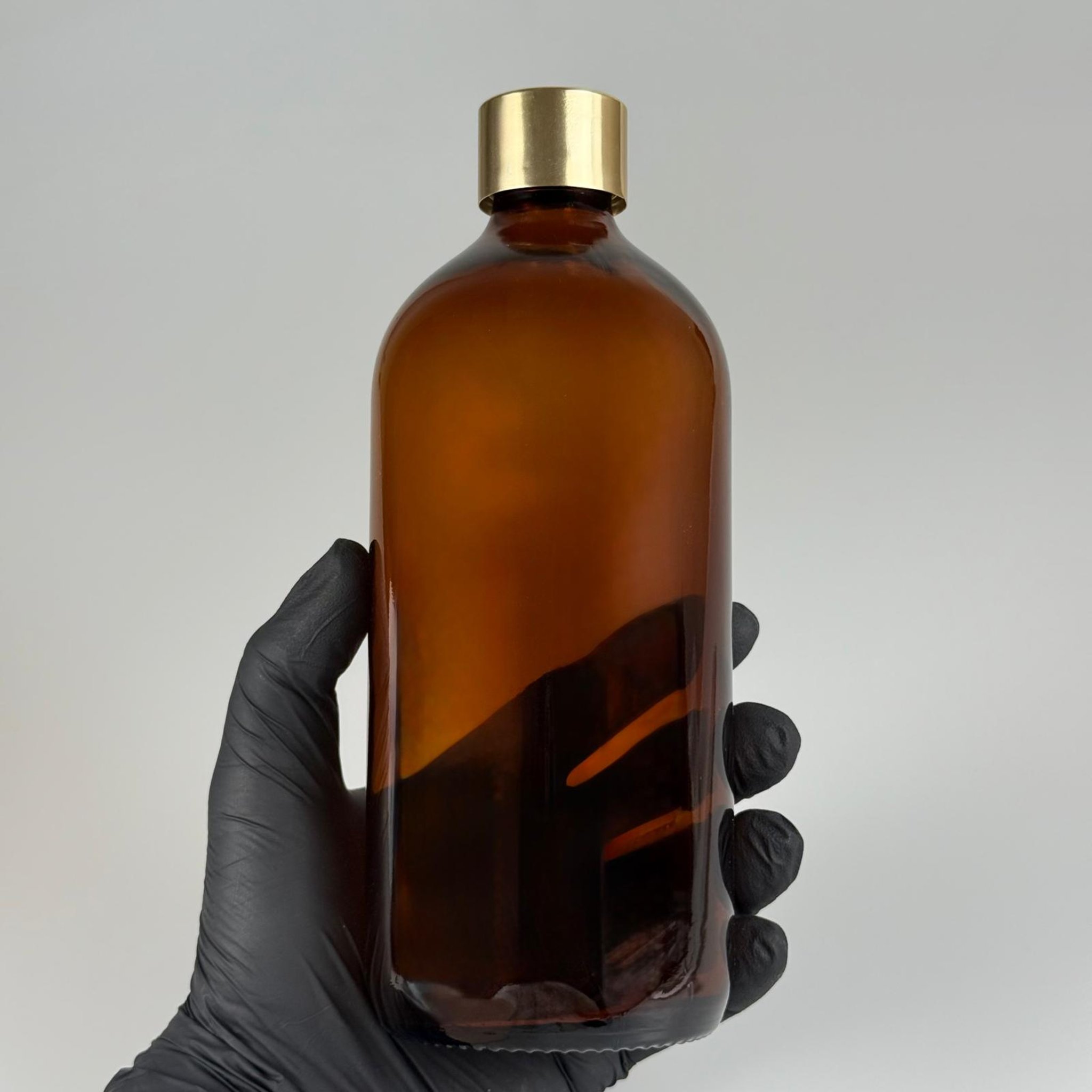 500 CC AMBER CAM ŞİŞE  + ALÜMİNYUM KAPLAMALI GOLD KAPAKLI TAKIM - 500 ML KAHVERENGİ CAM ŞİŞE