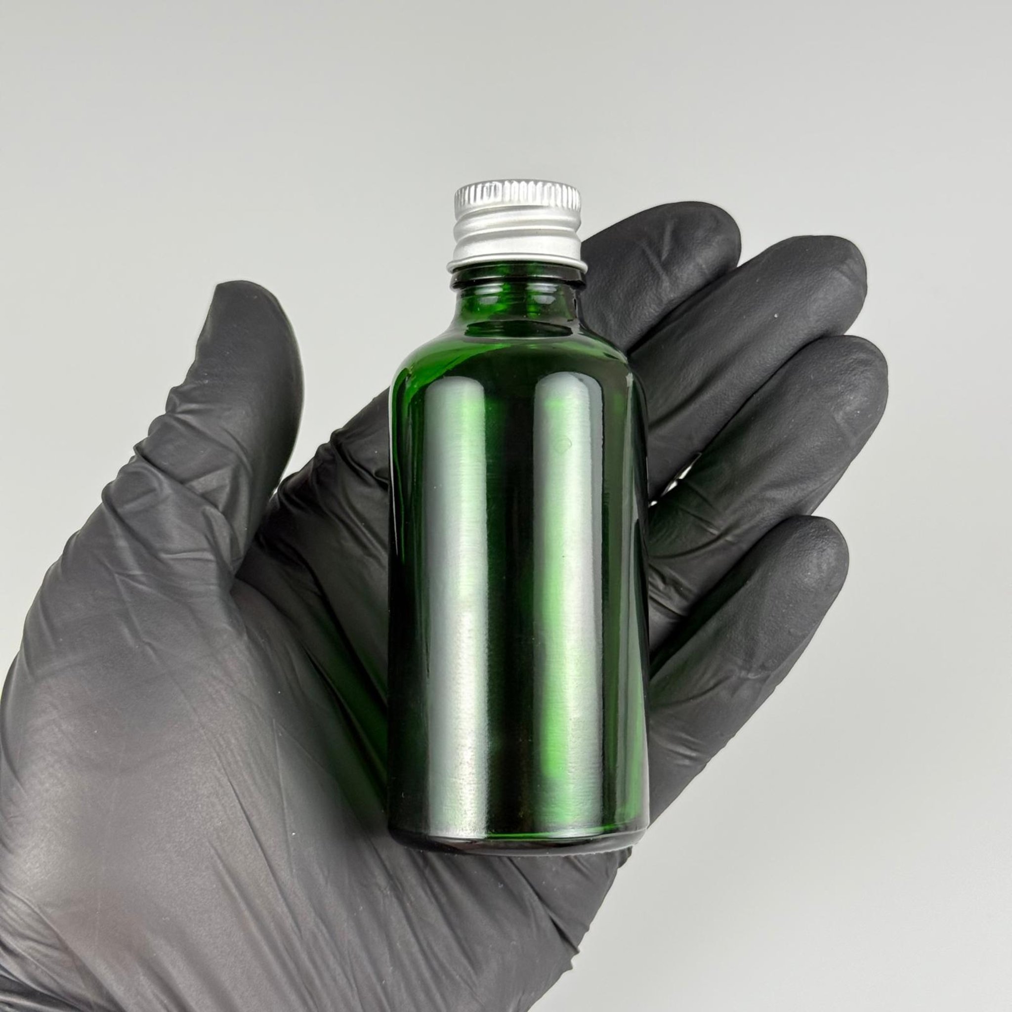 50 CC YEŞİL CAM ŞİŞE + KÖPÜK CONTALI GÜMÜŞ ALÜMİNYUM METAL KAPAKLI TAKIM - 50 ML YEŞİL CAM ŞİŞE