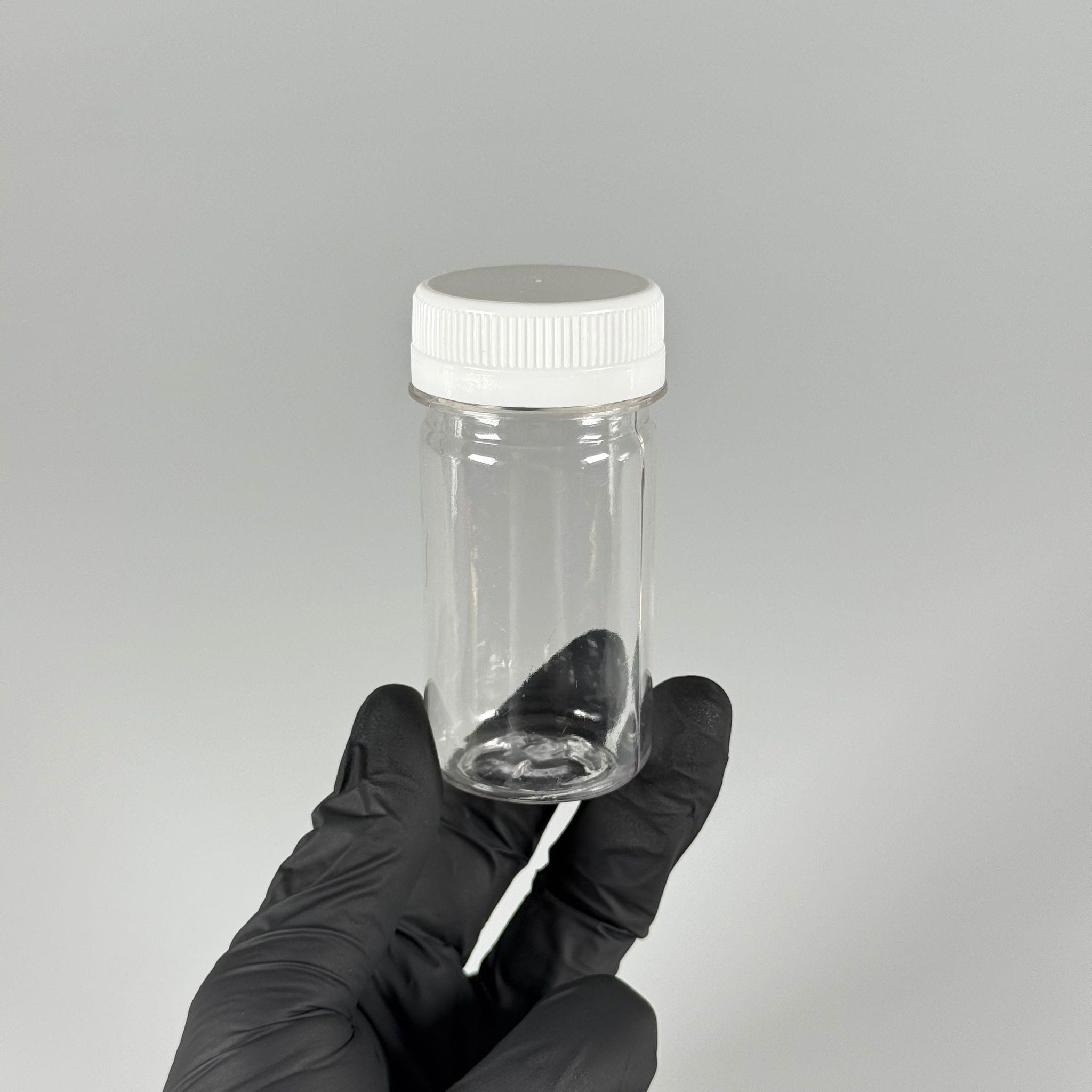 60 CC SİLİNDİR PET ŞİŞE (15,6 GR) - 38 MM GENİŞ AĞIZLI KİLİTLİ BEYAZ KAPAKLI - 60 ML PLASTİK NUMUNE BOŞ ŞİŞELER