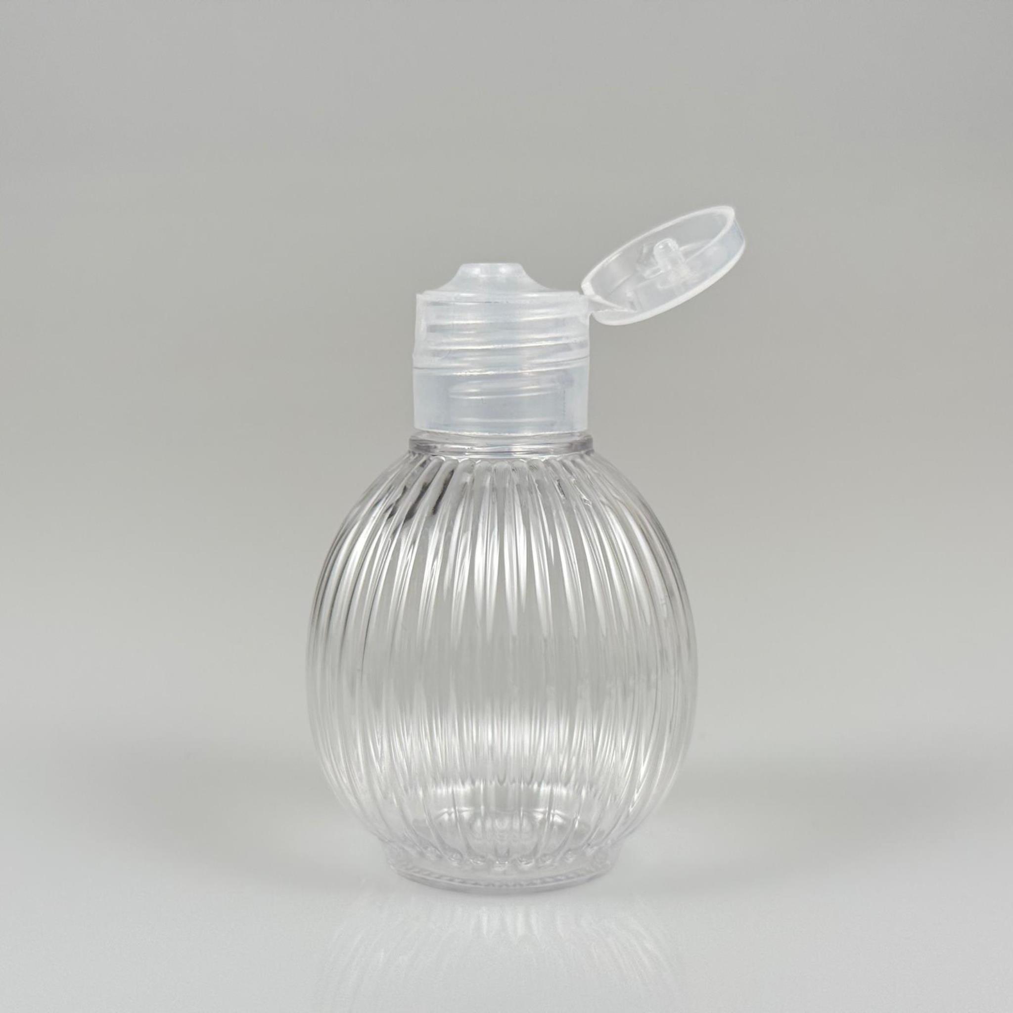 50 CC TOP ÇİZGİLİ DESENLİ 18 MM ŞEFFAF FLİPTOP KAPAKLI PET ŞİŞE - 50 ML TOP MODEL ÇİZGİLİ FLİPTOP KAPAKLI PLASTİK ŞİŞE