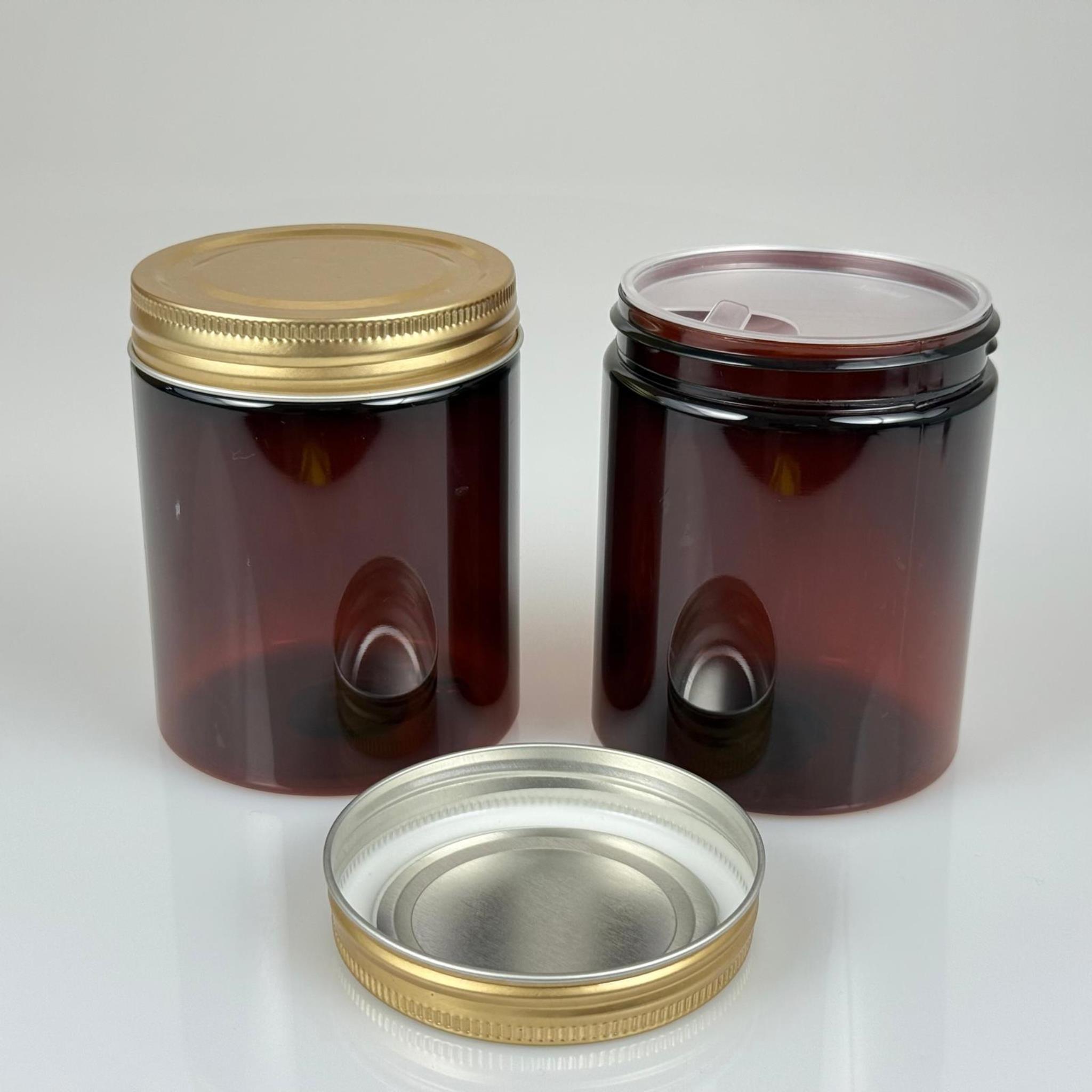300 ML SERT PET KAVANOZ + GOLD METAL KAPAK + İÇ TIPA - 300 CC KALIN AMBER PLASTİK KAVANOZ GOLD METAL KAPAKLI İÇ TIPALI TAKIM - KREM KAVANOZLARI