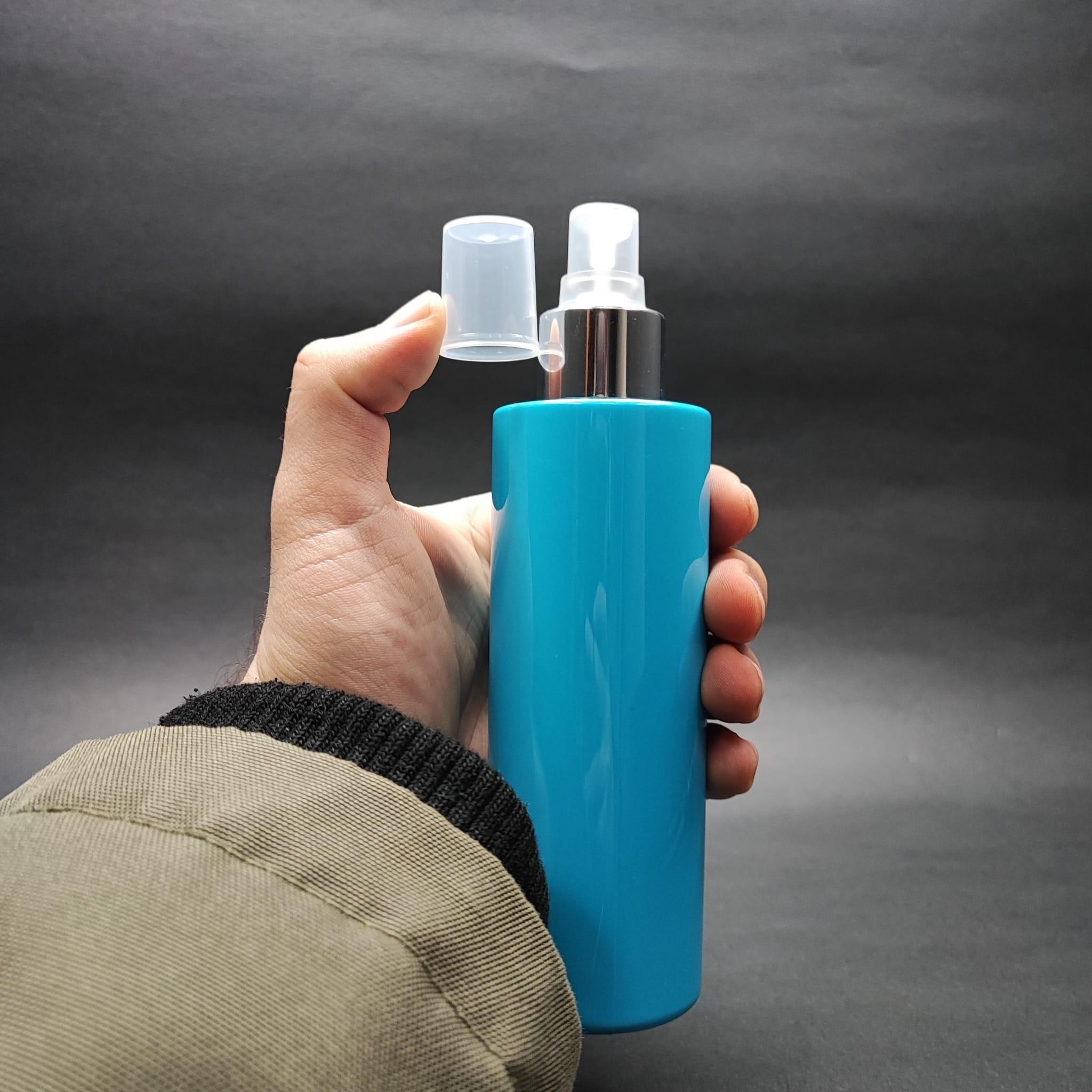 200 CC KÜT BOYUNLU UZUN SİLİNDİR PET ŞİŞE (24 GR) - GÜMÜŞ SPREYLİ - 200 ML PLASTİK ŞİŞE - MAVİ