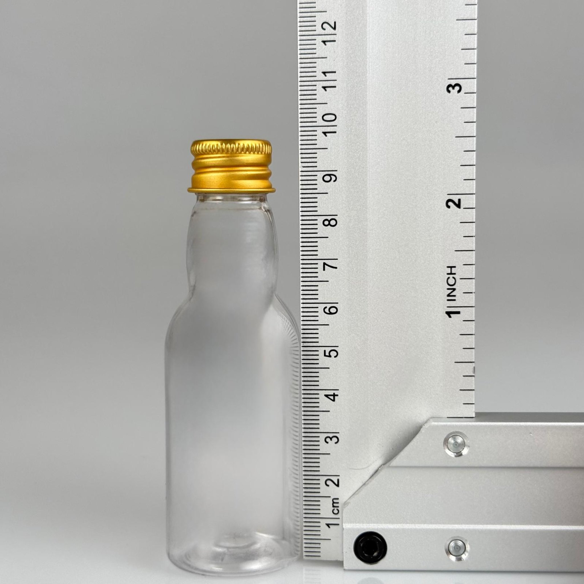 40 CC ŞEFFAF UZUN BOĞAZLI PET ŞİŞE + KÖPÜK CONTALI GOLD ALÜMİNYUM METAL KAPAKLI TAKIM - 40 ML BOĞAZLI PET ŞİŞE