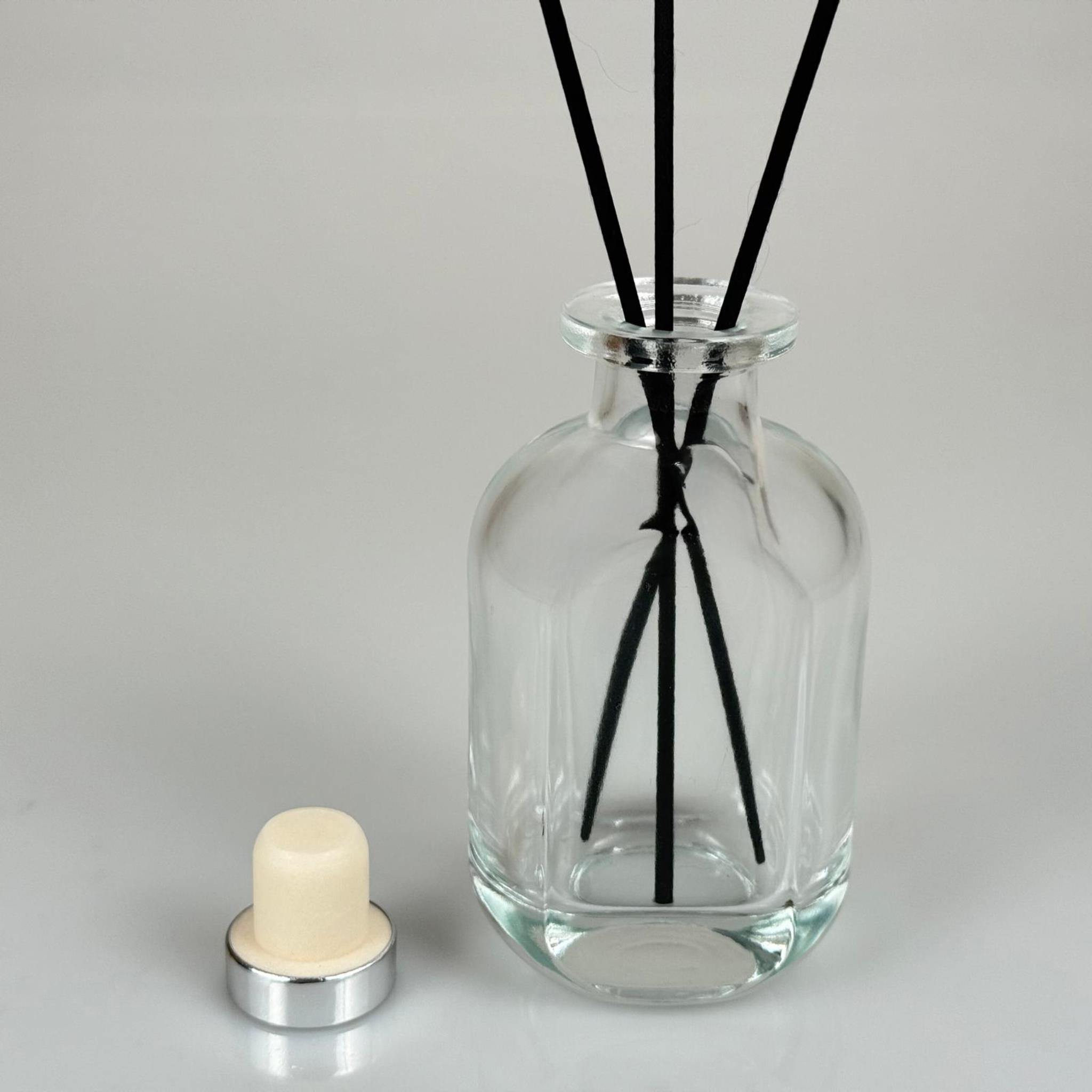 150 CC CAM BAMBU ODA KOKUSU ŞİŞESİ - 150 ML DİFFUSER CAM ŞİŞE + GÜMÜŞ MANTAR TIPA + 3 ADET 24 CM FİBER BAMBU ÇUBUK