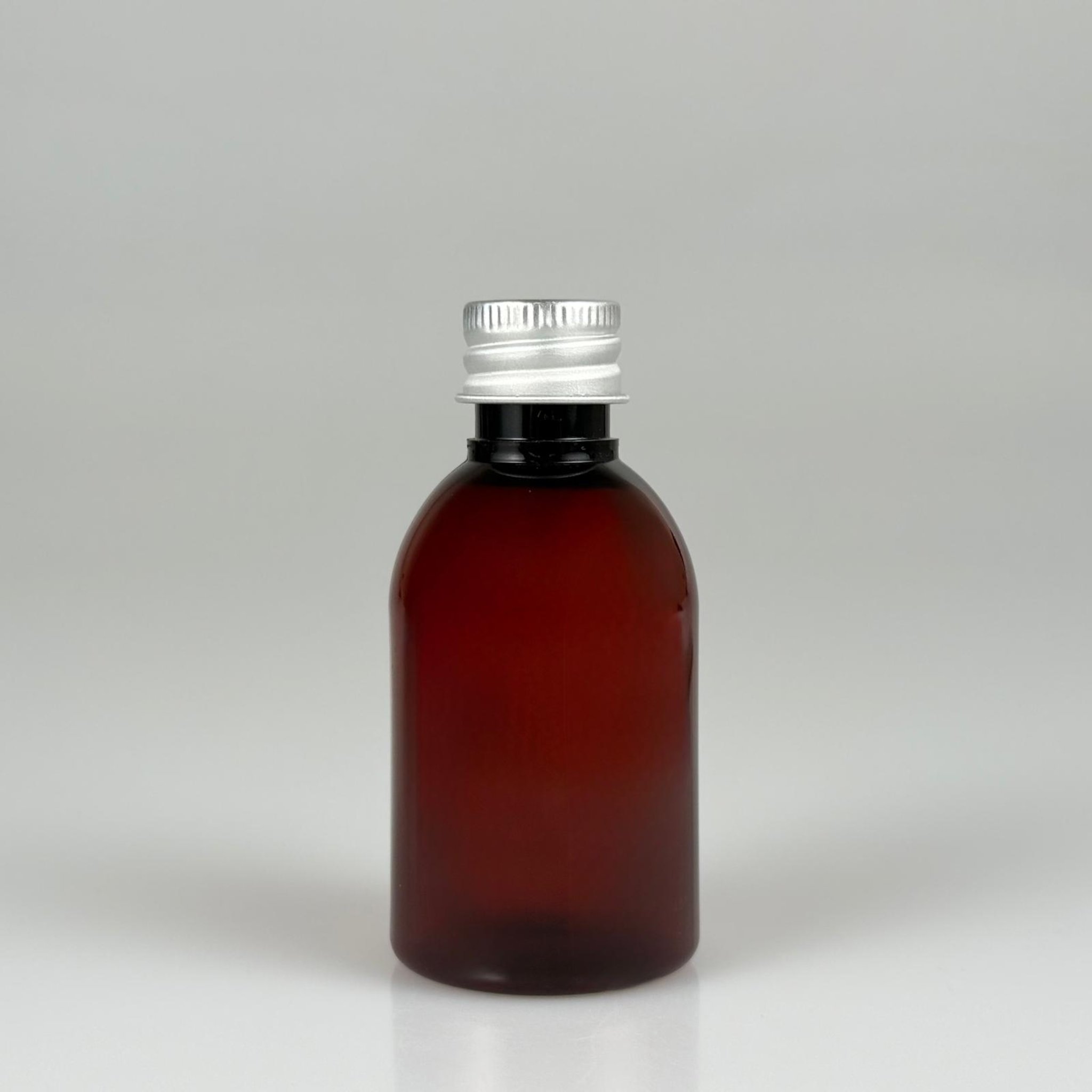 50  CC AMBER PET ŞİŞE + KÖPÜK CONTALI GÜMÜŞ ALÜMİNYUM METAL KAPAKLI TAKIM - 50 ML KAHVERENGİ PLASTİK ŞİŞE