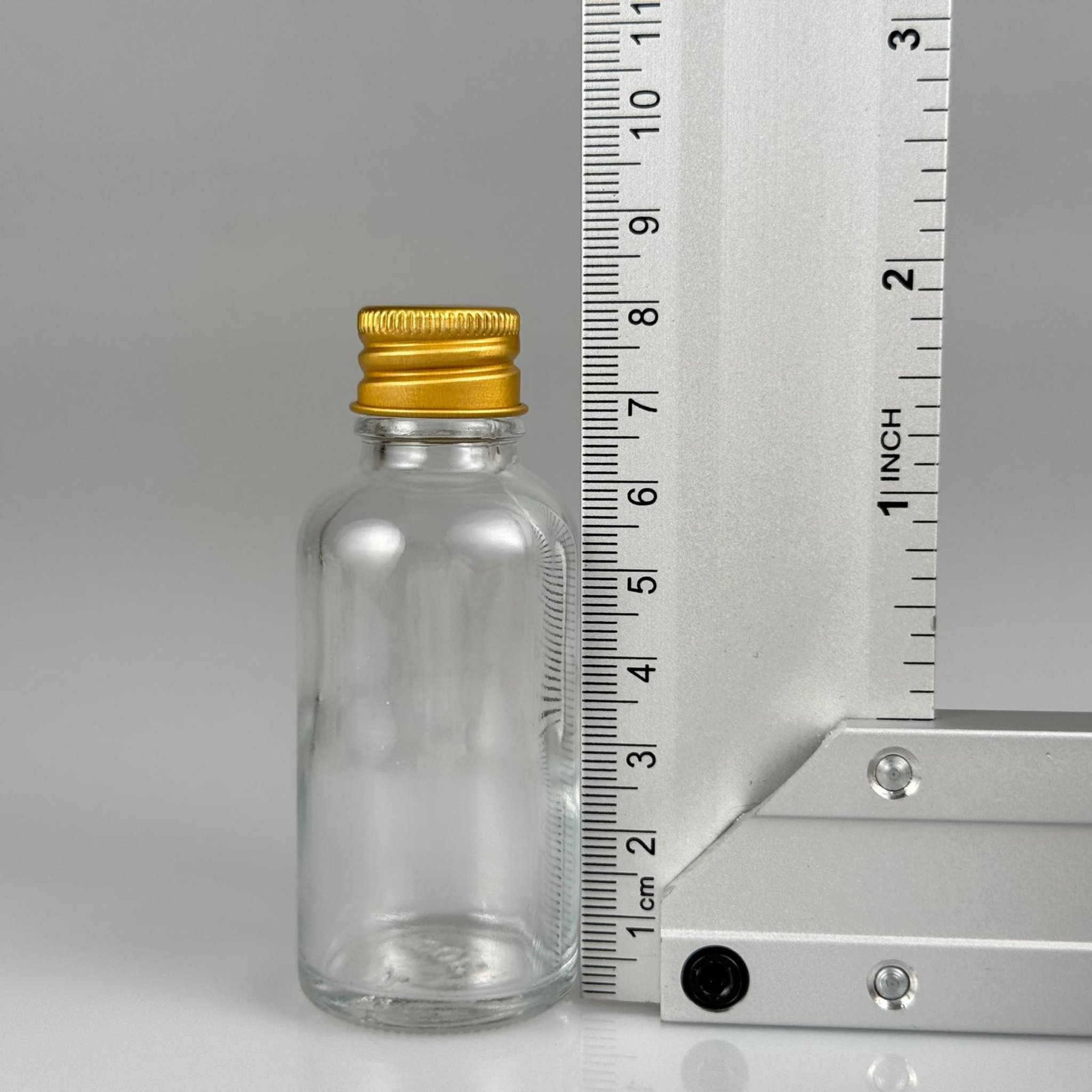 30 CC ŞEFFAF CAM ŞİŞE + KÖPÜK CONTALI GOLD ALÜMİNYUM METAL KAPAKLI TAKIM - 30 ML ŞEFFAF CAM ŞİŞE