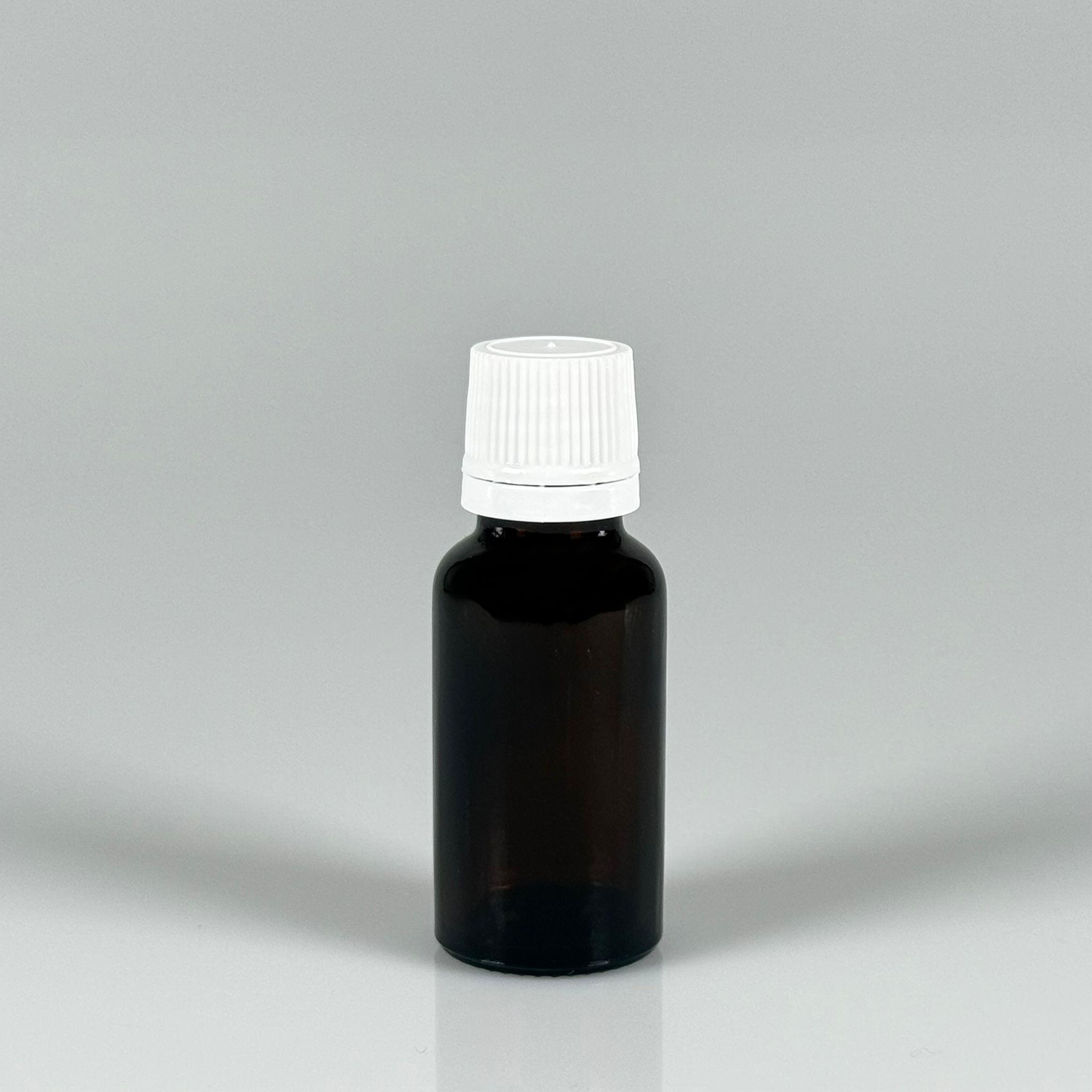 20 CC CAM AMBER KAHVERENGİ KİLİTLİ, KENDİNDEN CONTALI BEYAZ KAPAKLI - 20 ML DAR AĞIZLI İLAÇ ŞİŞESİ