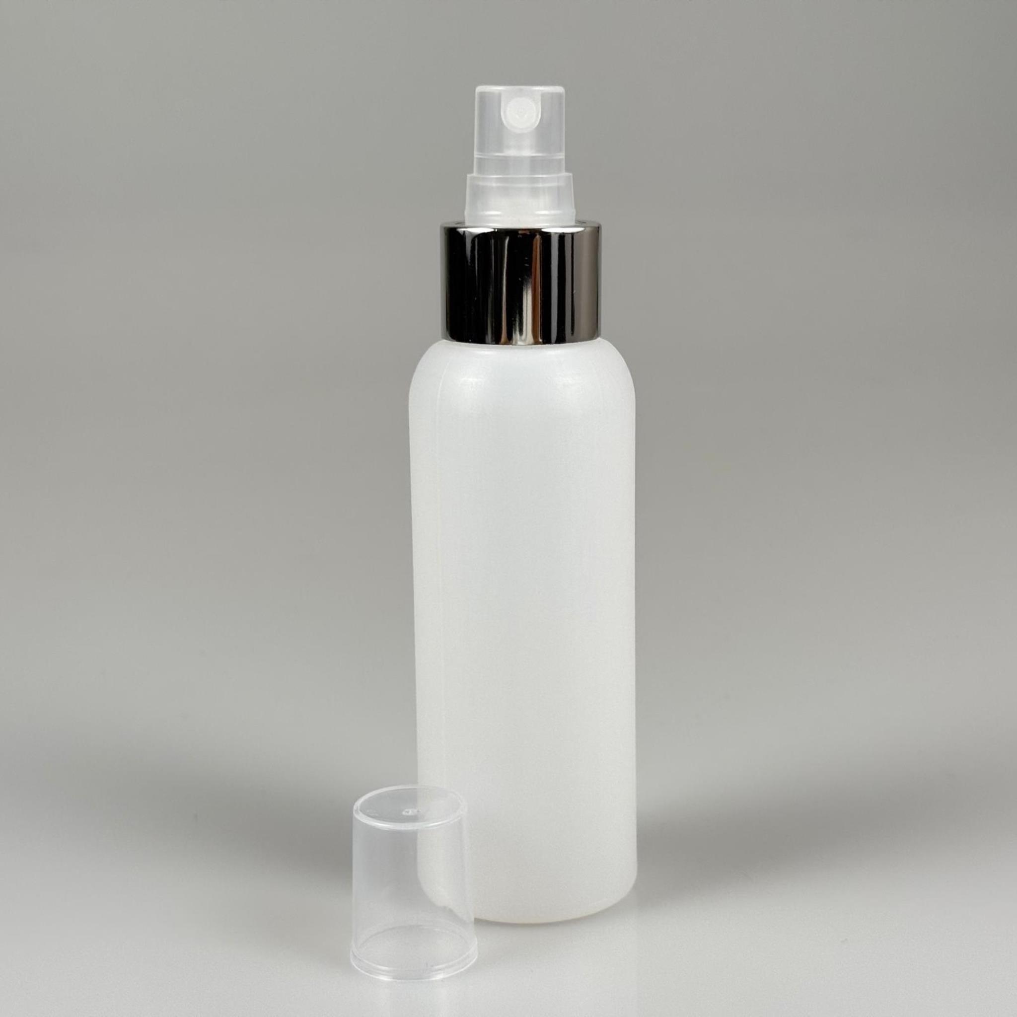 100 CC NATÜREL SERT POLİETİLEN ŞİŞE + GÜMÜŞ SPREYLİ -  24 MM  - 100 ML SERT POLİETİLEN ŞİŞE