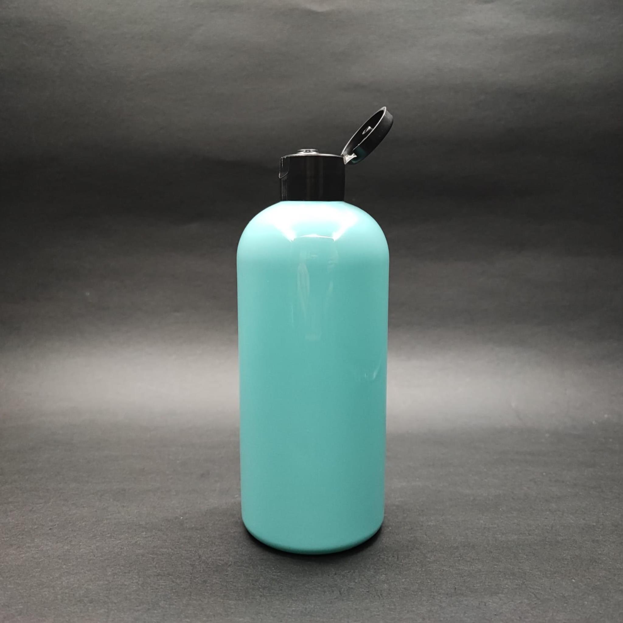 400 CC OVAL BOYUNLU SİLİNDİR PET ŞİŞE (30 GR) - SİYAH FLİPTOP ŞAMPUAN KAPAKLI - 400 ML PLASTİK ŞİŞE - TURKUAZ