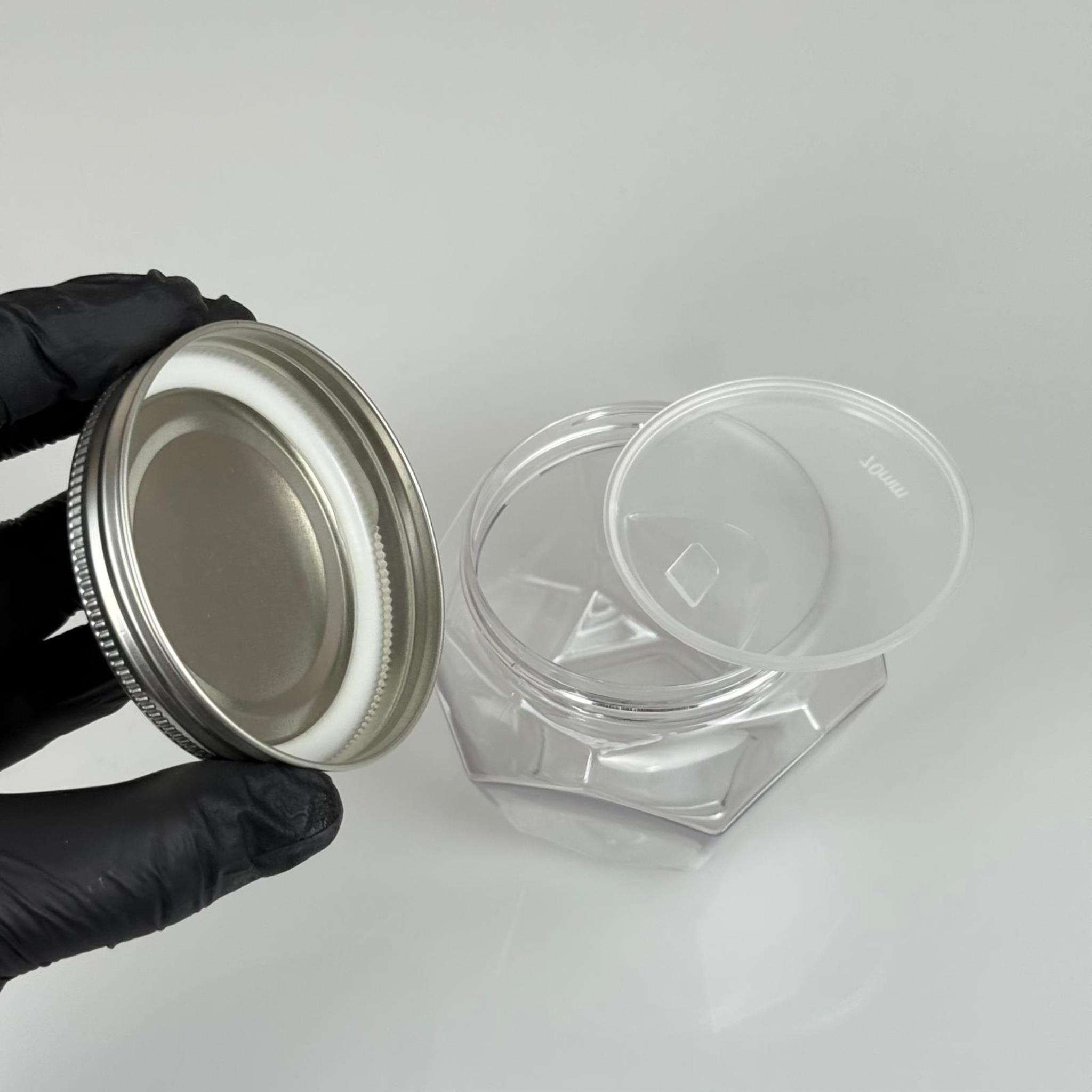 250 ML SERT PET ALTIGEN KAVANOZ + GÜMÜŞ METAL KAPAK + İÇ TIPA - 250 CC KALIN ŞEFFAF PLASTİK KAVANOZ GÜMÜŞ METAL KAPAKLI İÇ TIPALI TAKIM - KREM KAVANOZLARI