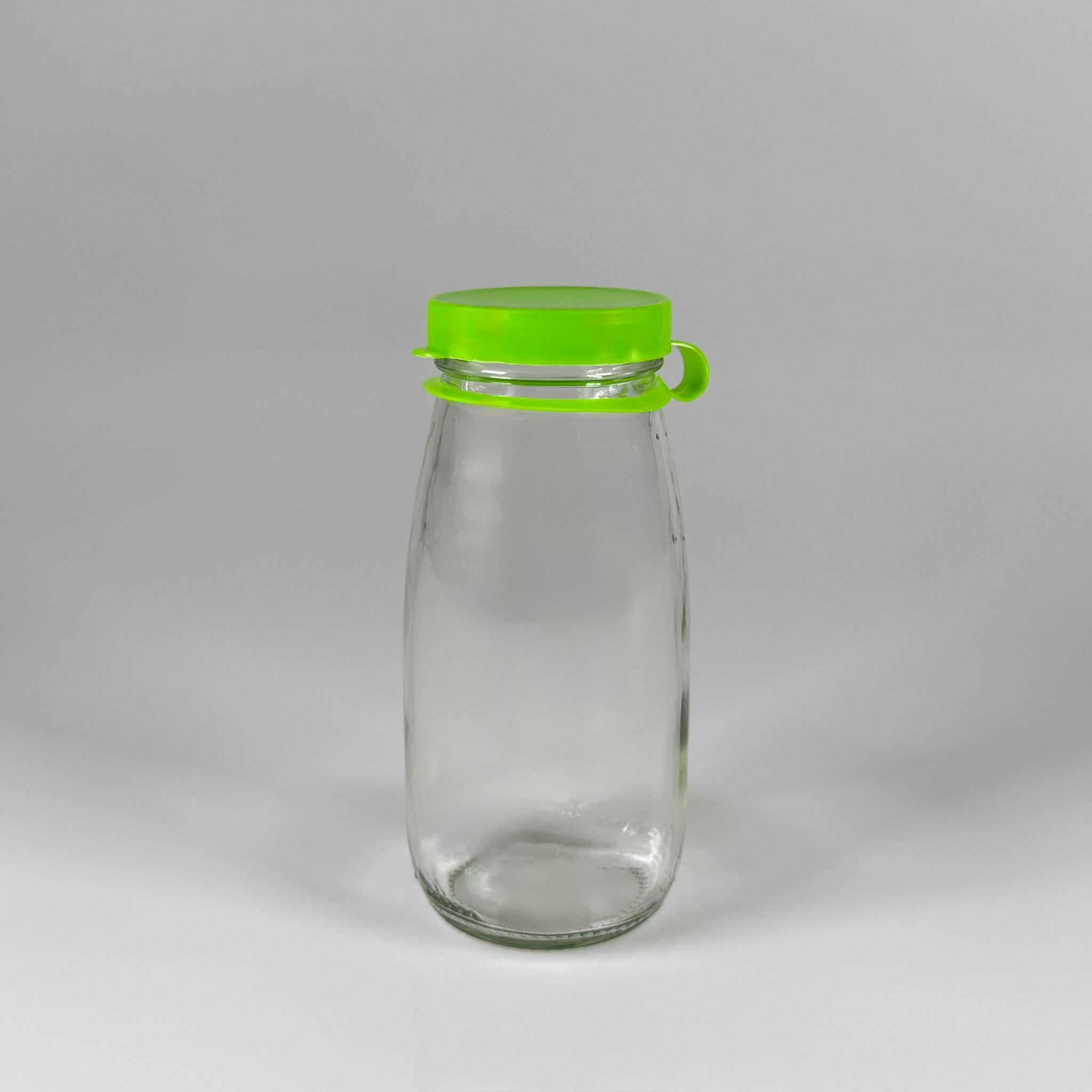 NOSTALJİ ESKİ TİP CAM AYRAN ŞİŞESİ - SÜT, LİMONATA, ŞIRA. ŞERBET. MEYVE SUYU, EV YAPIMI MEŞRUBAT, SMOOTHIE, KOKTEYL VB KAFETERYA, RESTORAN, EV KULLANIMI VB İÇİN - YEŞİL GEÇME KAPAKLI 250 CC BOŞ CAM ŞİŞELERİ
