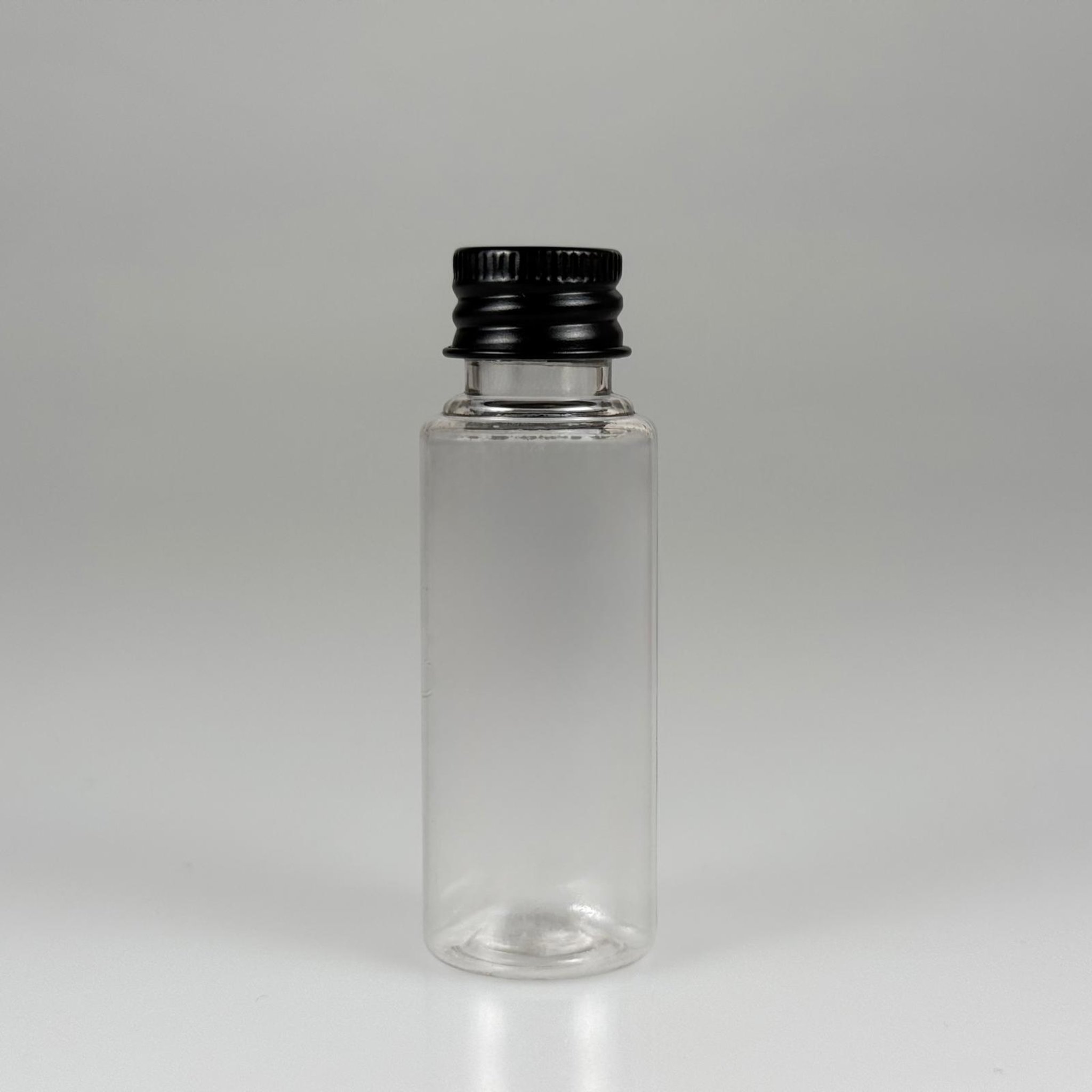 30 CC ŞEFFAF PET SHOT ŞİŞE - KÖPÜK CONTALI SİYAH ALÜMİNYUM METAL KAPAKLI TAKIM - 30 ML PLASTİK ŞİŞE