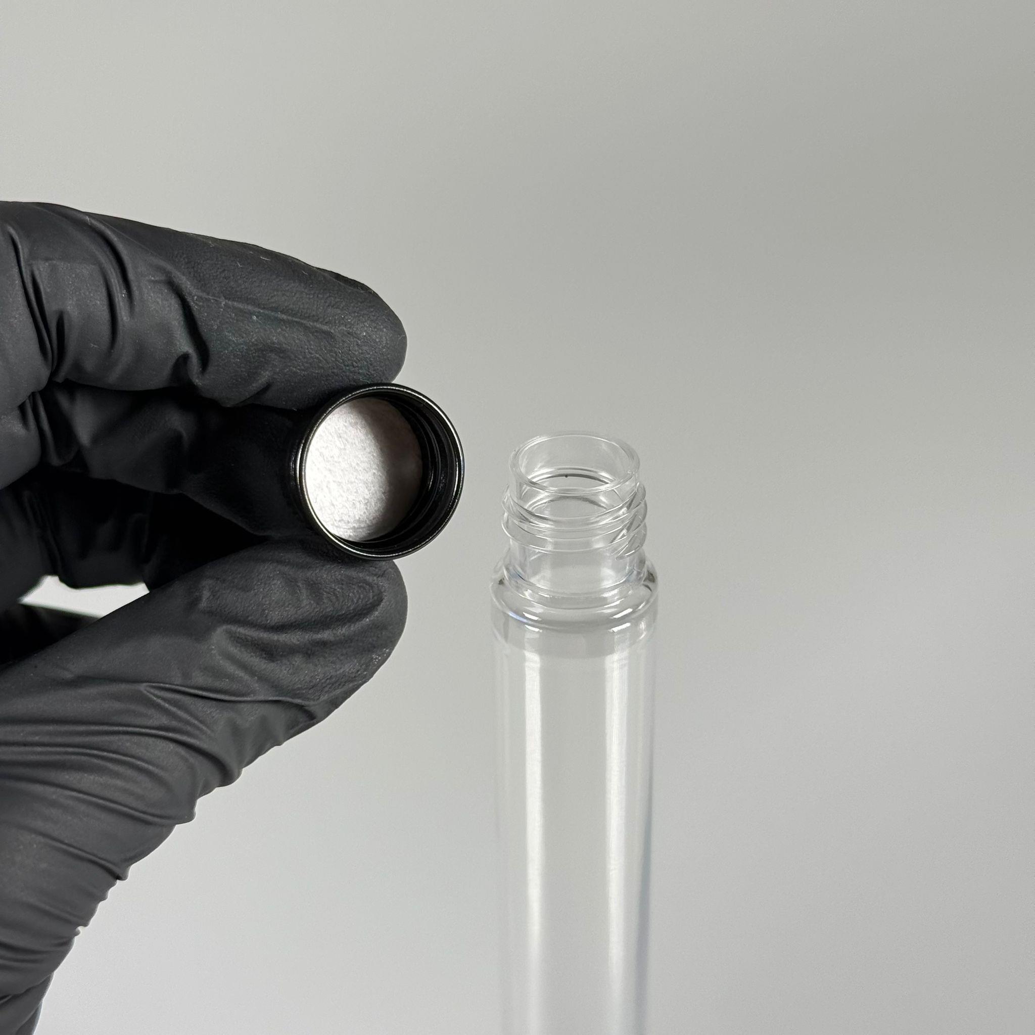 16 CM TÜP - 45 CC UZUN İNCE PET ŞİŞE - CONTALI SİYAH METAL KAPAKLI  - VANİLYA ÇUBUĞU, BAHARAT, DENEY TÜPÜ VB İÇİN PLASTİK TÜP