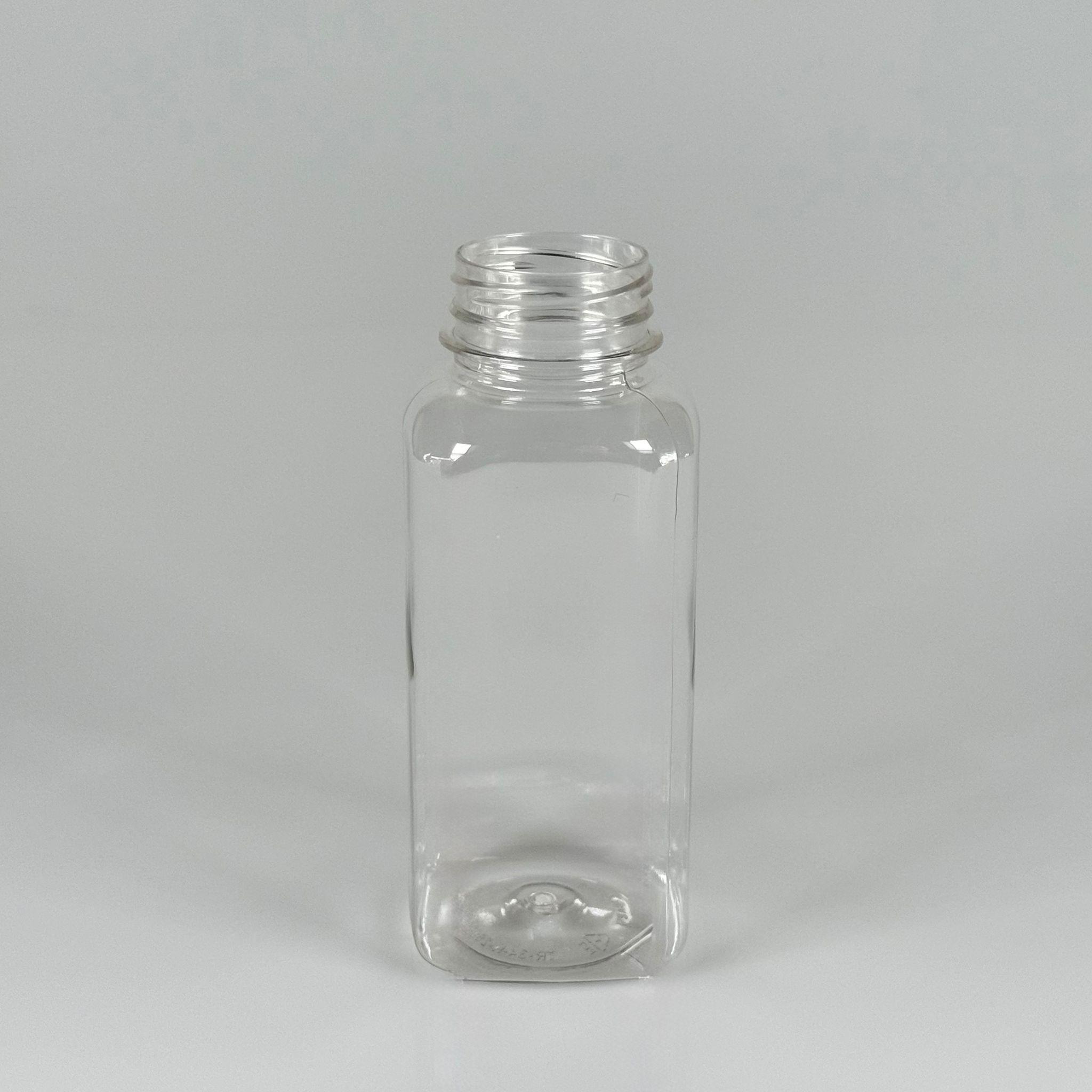 300 CC KÖŞELİ KARE PET ŞİŞE (18,5 GR) - 38 MM GENİŞ AĞIZLI KAPAKSIZ - 300 ML DETOX, MEYVE SUYU, SMOOTHIE, AYRAN, SÜT, MEŞRUBAT VB İÇİN BOŞ PLASTİK ŞİŞELER