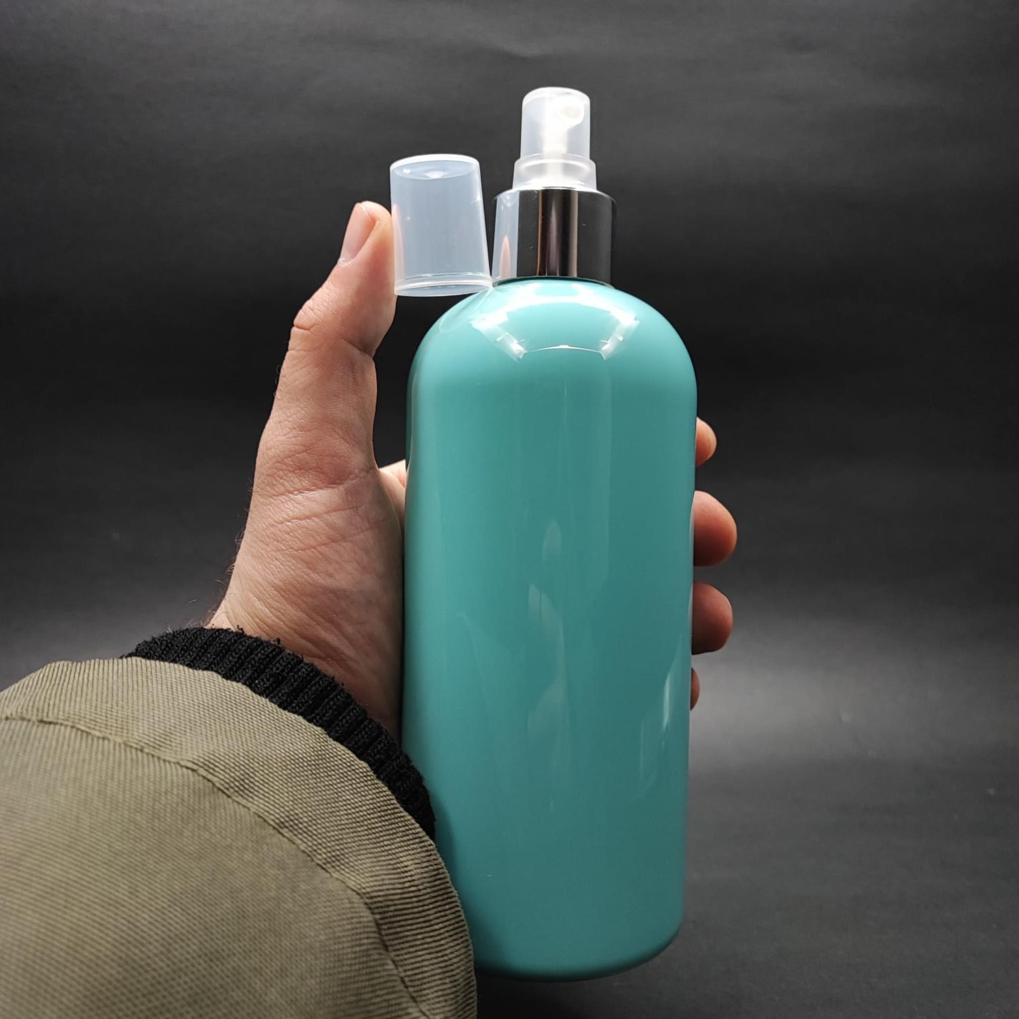 400 CC OVAL BOYUNLU SİLİNDİR PET ŞİŞE (30 GR) - GÜMÜŞ SPREYLİ - 400 ML PLASTİK ŞİŞE - TURKUAZ