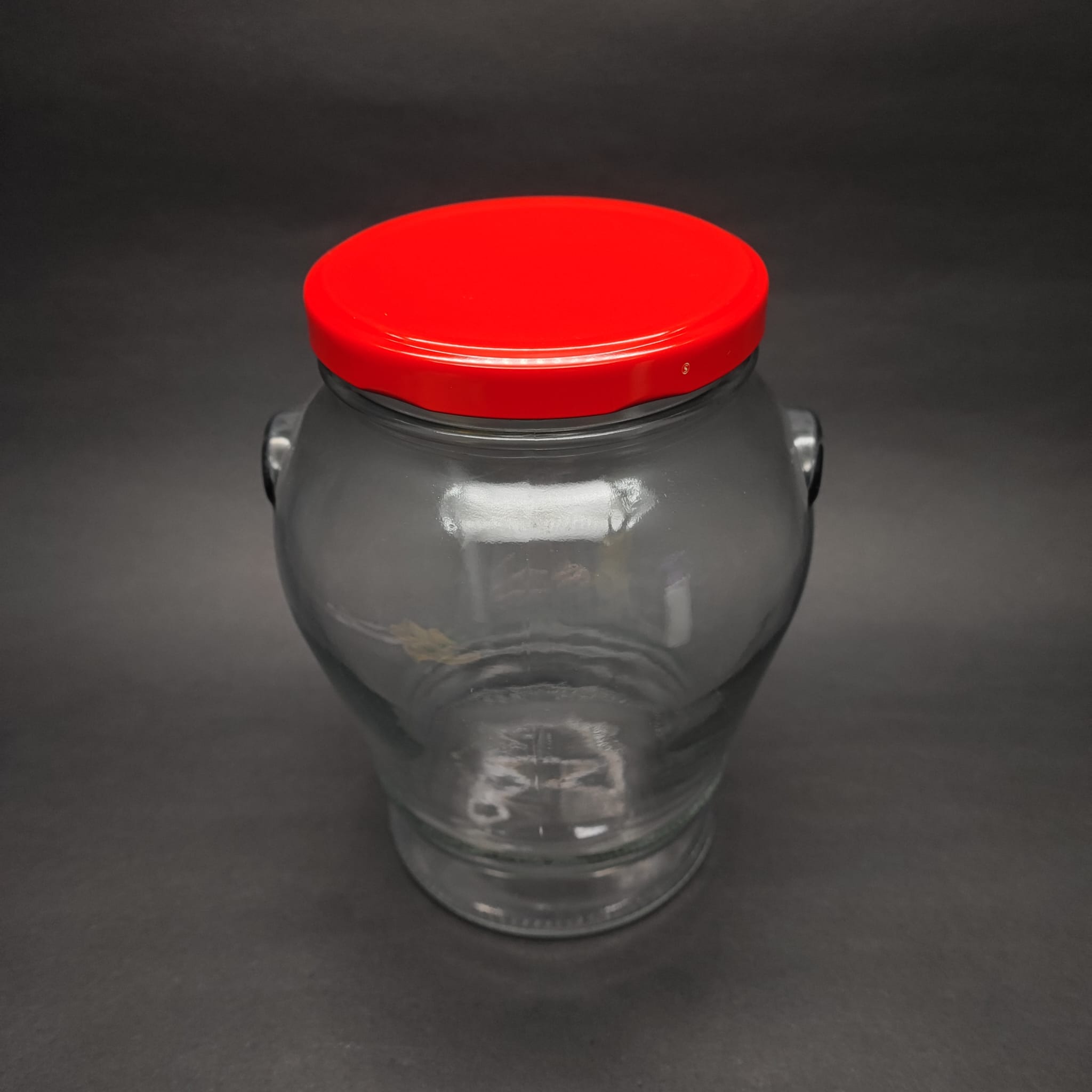 1500 CC KULPLU CAM KAVANOZ - KIRMIZI METAL KAPAKLI - 1500 ML KULPLU CAM KAVANOZ