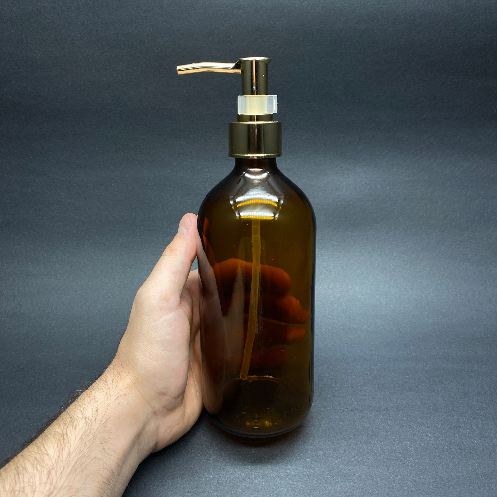 GOLD POMPALI SIVI SABUN ŞİŞESİ - 500 ML POMPALI AMBER CAM ŞİŞE