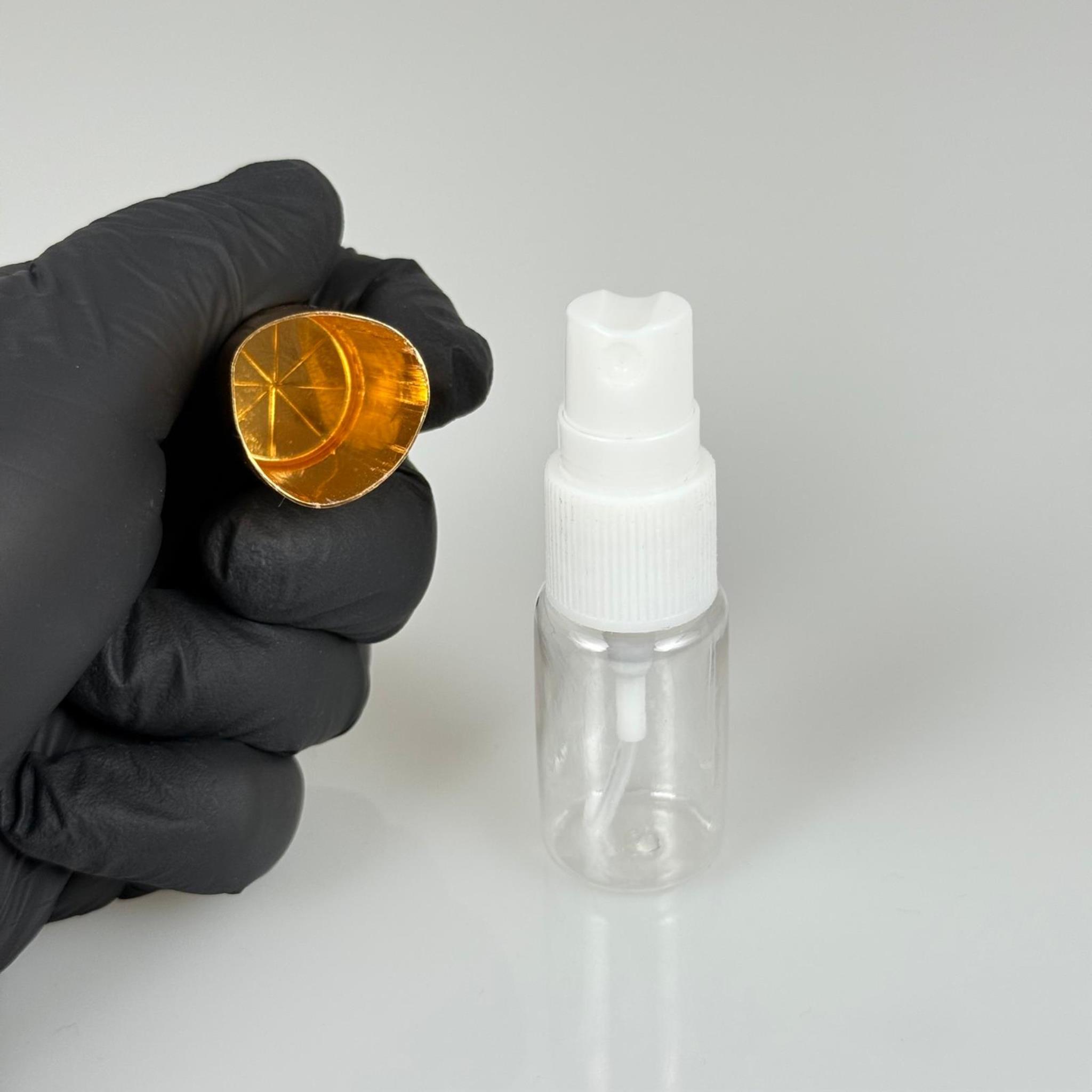 10 ML PET KOLONYA, PARFÜM VB ŞİŞELERİ - METAL ALÜMİNYUM GOLD KAPAK + VİDALI SPREY + 10 CC SHOT ŞİŞE SET TAKIM