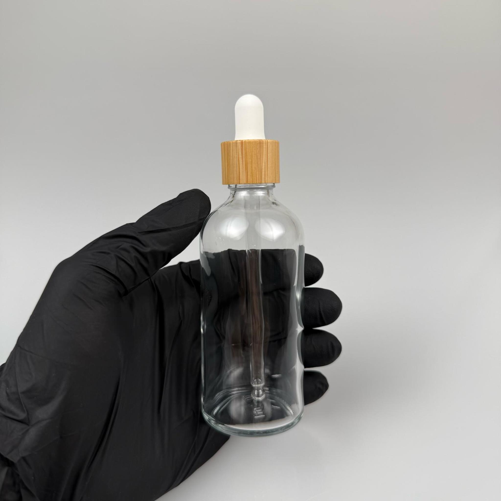 100 CC ŞEFFAF CAM DAMLALIKLI ŞİŞE - BEYAZ EMZİK - BAMBU AHŞAP KAPAK - 100 ML BAMBU KAPAKLI CAM DAMLALIKLI ŞİŞE