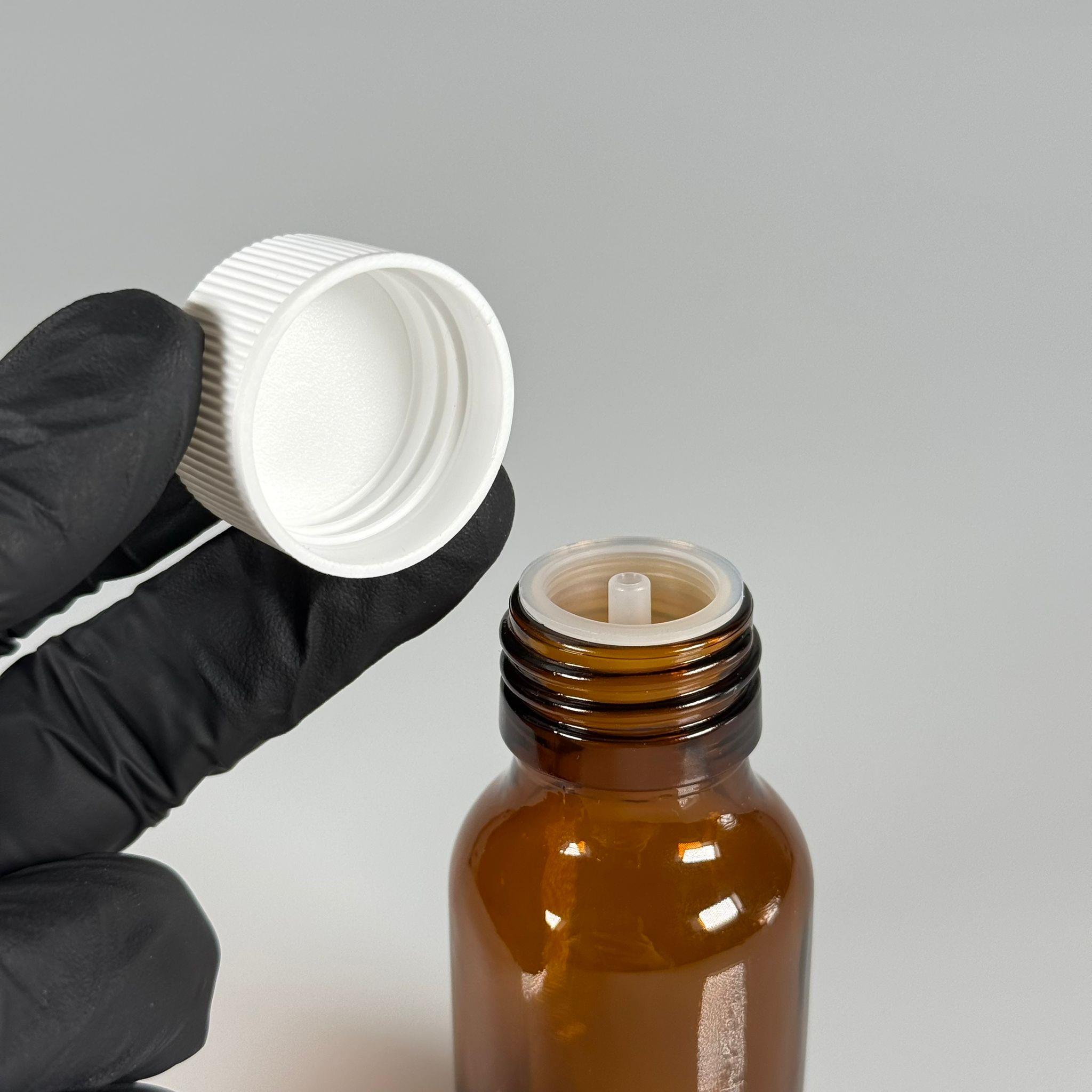 50 ML DOLUMU KOLAY, GENİŞ AĞIZLI İÇTEN DAMLALIKLI ŞİŞE (28 MM AĞIZ)  - 50 CC BEYAZ CONTALI KAPAKLI İÇTEN DAMLALIKLI CAM ECZA ŞİŞESİ - AMBER KAHVERENGİ