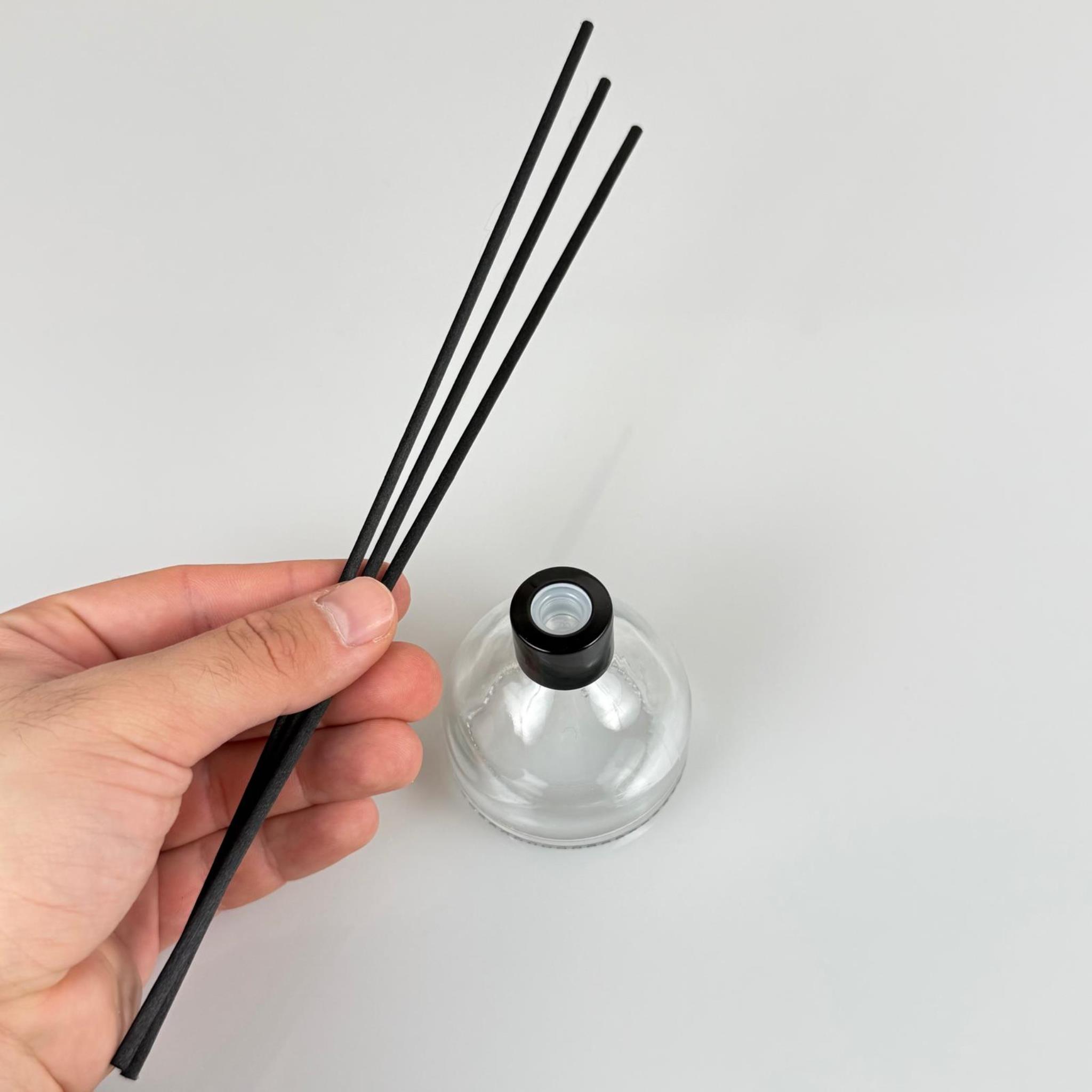 KUBBE MODEL CAM BAMBU ODA KOKUSU ŞİŞESİ + METAL SİYAH KAPAK + TIPA + 3 ADET FİBER BAMBU ÇUBUK - 50 ML SET TAKIM - HEDİYELİK PROMOSYON DİFFUSER ŞİŞELERİ