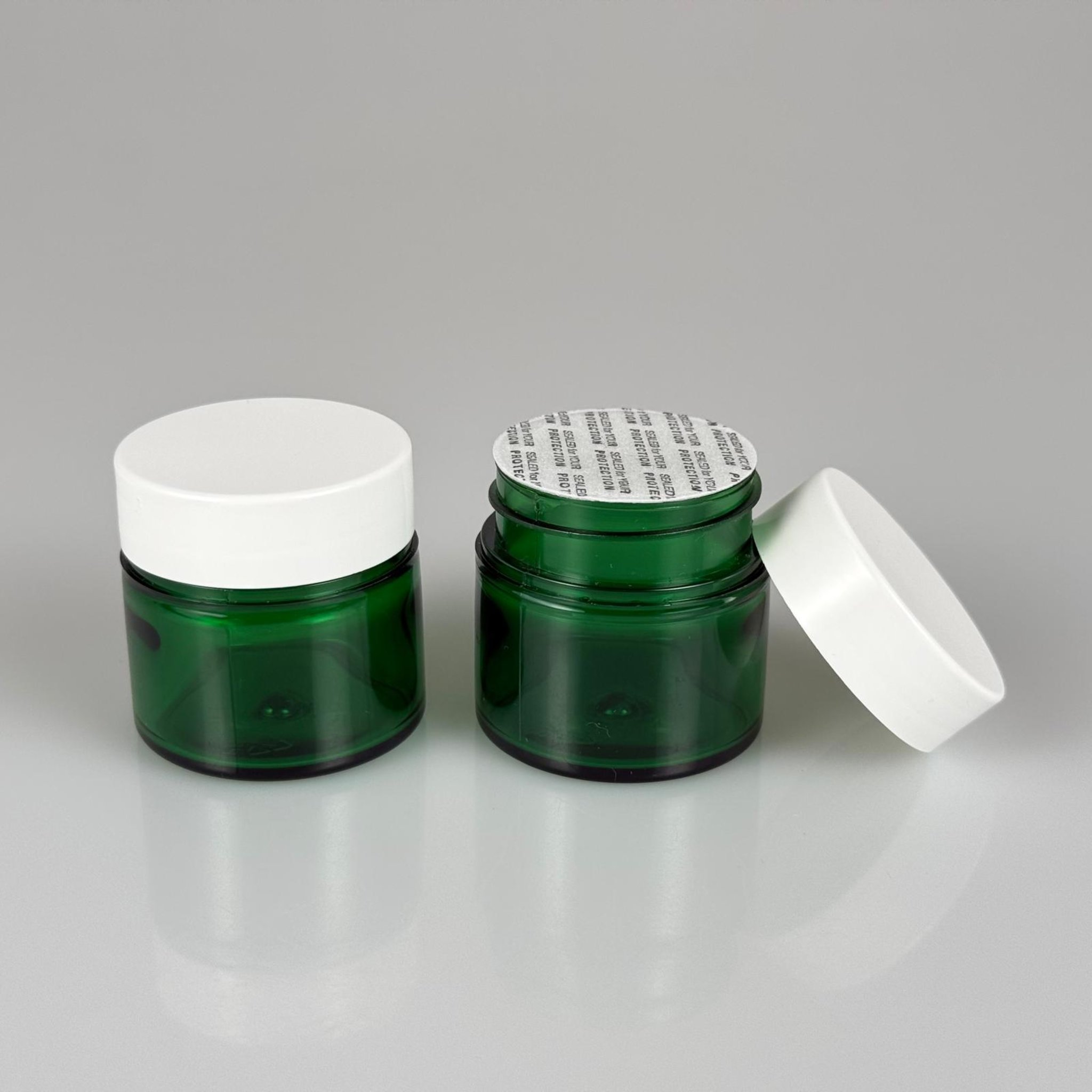 20 CC YEŞİL SERT PLASTİK KAVANOZ + 38 MM BEYAZ KAPAK + KENDİNDEN YAPIŞKANLI CONTA - 20 ml KALIN LÜX Boş Krem, Balm, Peeling, Macun, Pasta, Aromaterapi ve Saç Maskesi Kabı