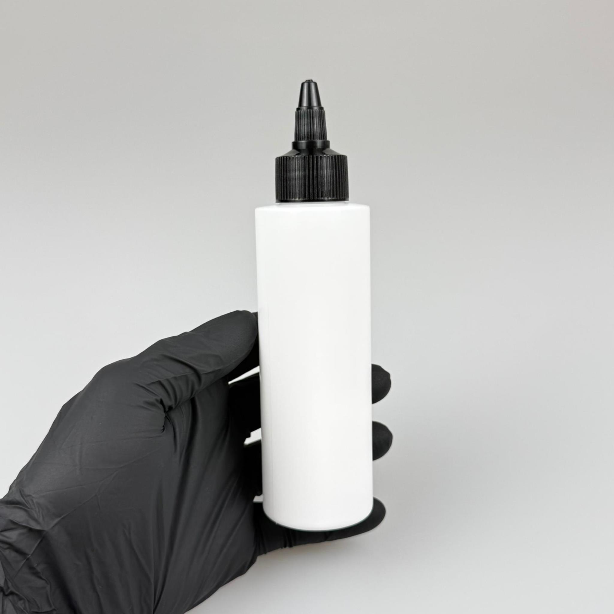 YAĞ, SOS, ACI SOS, SİRKE, SRIRACHA, MÜREKKEP, TUTKAL AKITICI VB BOŞ ŞİŞELERİ - SİYAH SİVRİ TWİST AKITICI KAPAK + 150 ML BEYAZ POLİETİLEN PLASTİK ŞİŞE TAKIM