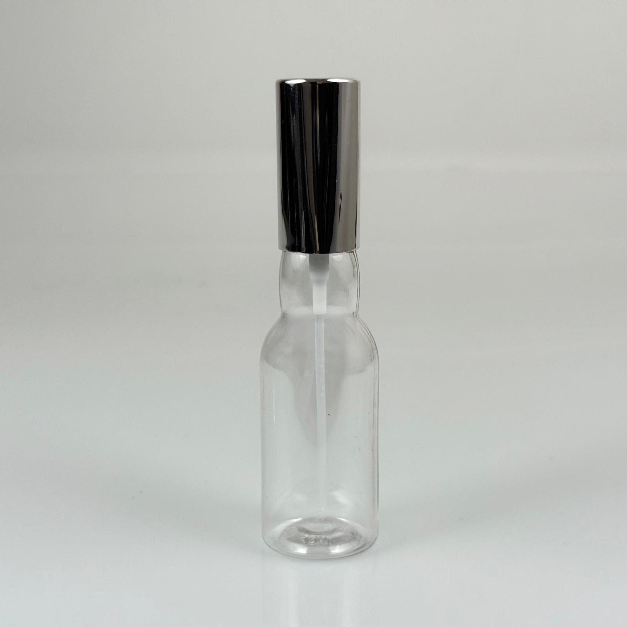 40 ML PET KOLONYA, PARFÜM VB ŞİŞELERİ - METAL ALÜMİNYUM GÜMÜŞ KAPAK + VİDALI SPREY + 40 CC BOĞAZLI ŞİŞE SET TAKIM