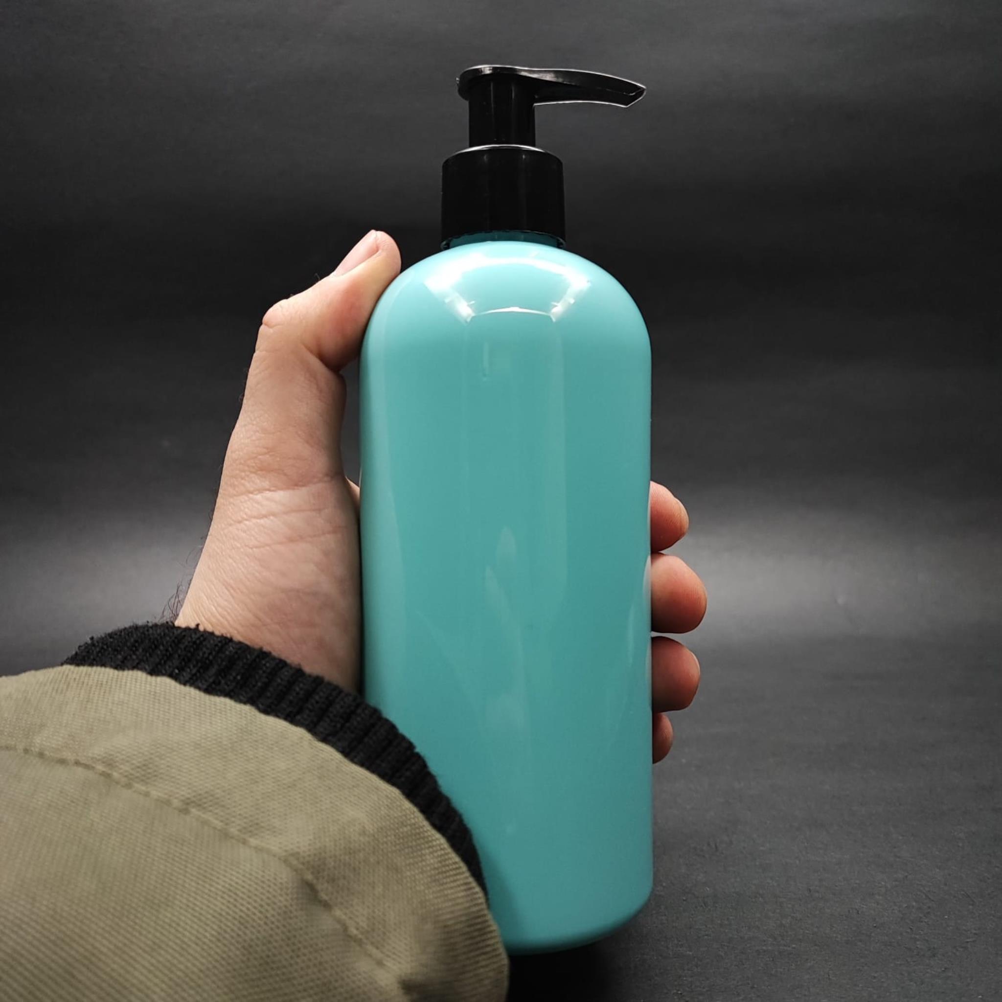 400 CC OVAL BOYUNLU SİLİNDİR PET ŞİŞE (30 GR) - SİYAH POMPALI - 400 ML PLASTİK ŞİŞE - TURKUAZ