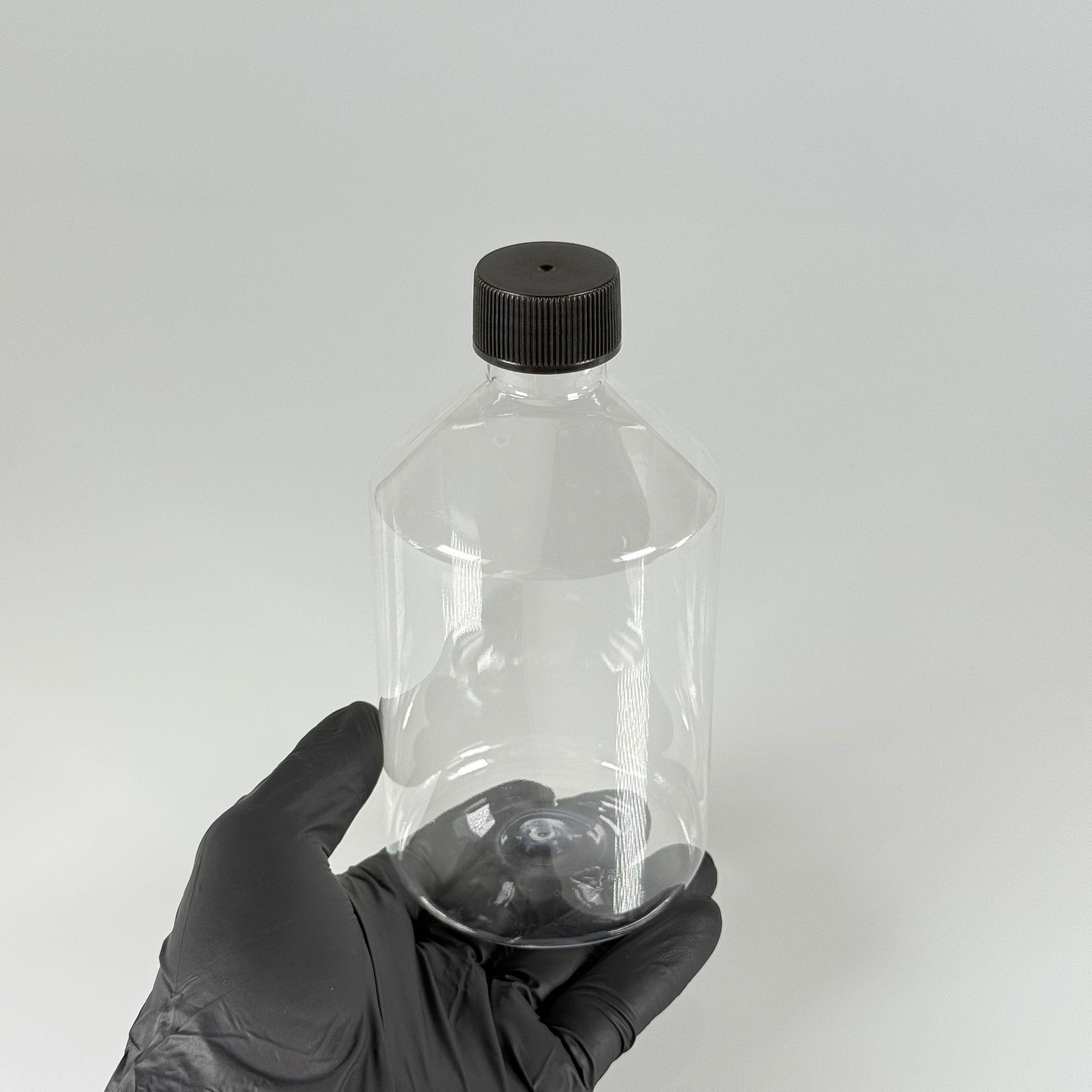 500 CC KÜT BOYUNLU ŞEFFAF PET ŞİŞE - SİYAH KAPAKLI - 500 ML KALIN (30 gr) PET ŞİŞE