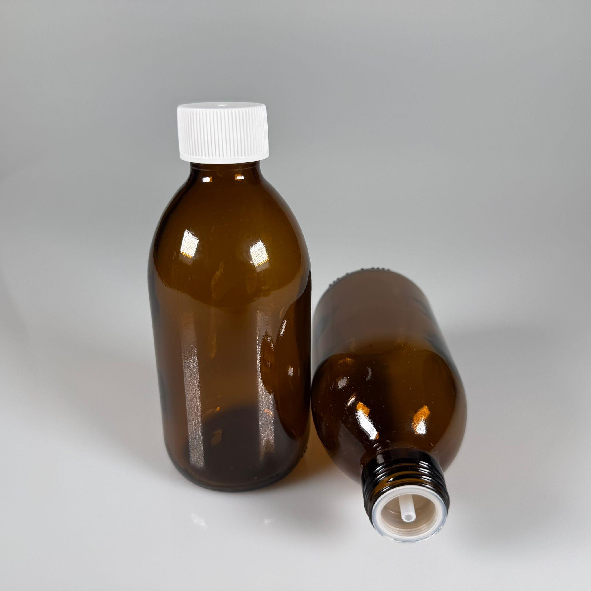 250 ML DOLUMU KOLAY, GENİŞ AĞIZLI İÇTEN DAMLALIKLI ŞİŞE (28 MM AĞIZ)  - 250 CC BEYAZ CONTALI KAPAKLI İÇTEN DAMLALIKLI CAM ECZA ŞİŞESİ - AMBER KAHVERENGİ